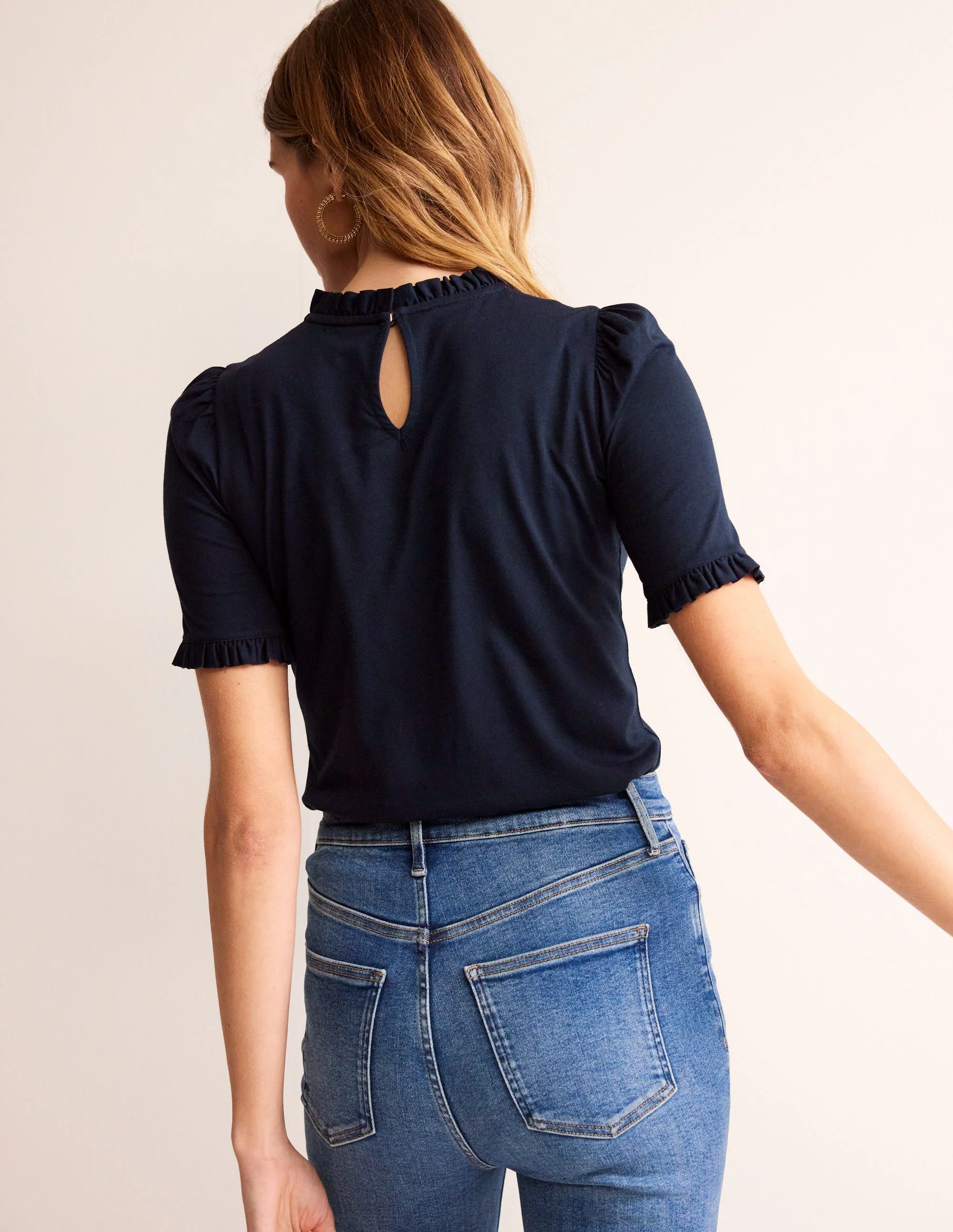 Supersoft Frill Detail T-shirt-Navy - Image 3