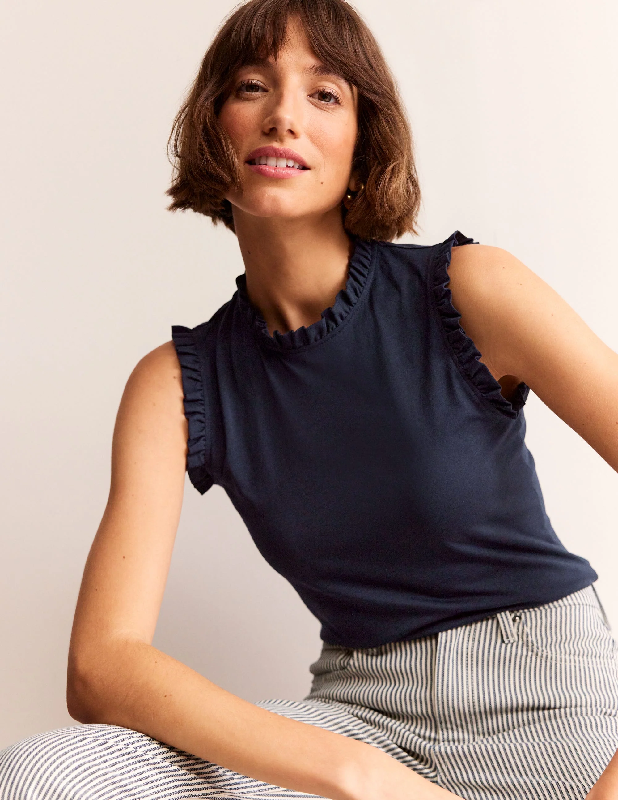 Supersoft Frill Detail Tank-Navy