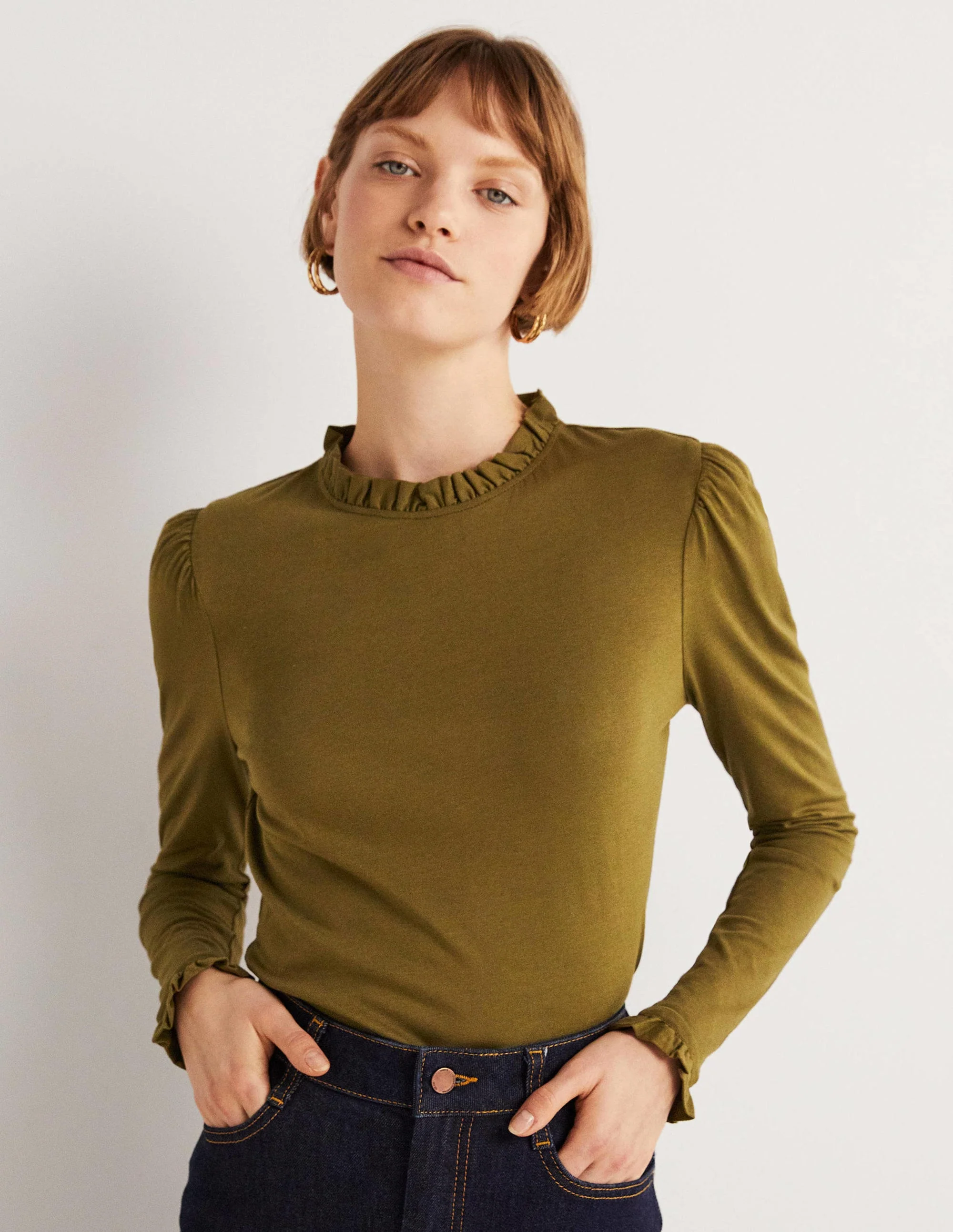 Supersoft Frill Detail Top-Basil