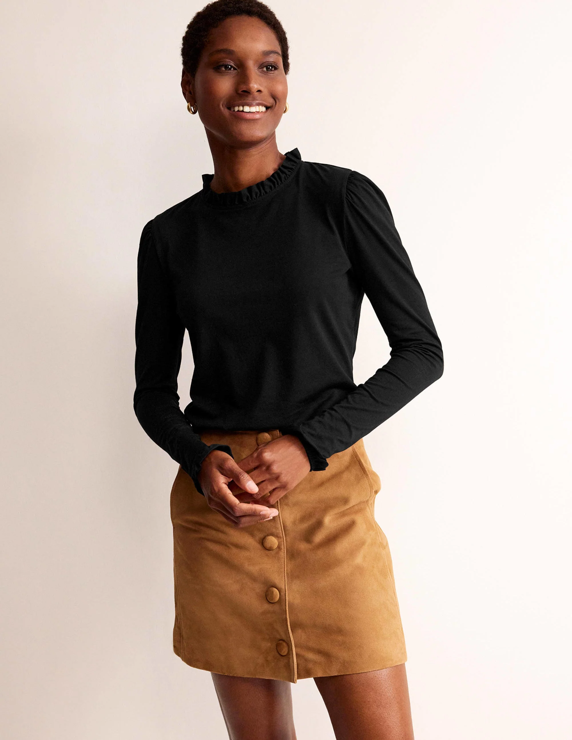 Supersoft Frill Detail Top-Black - Image 4