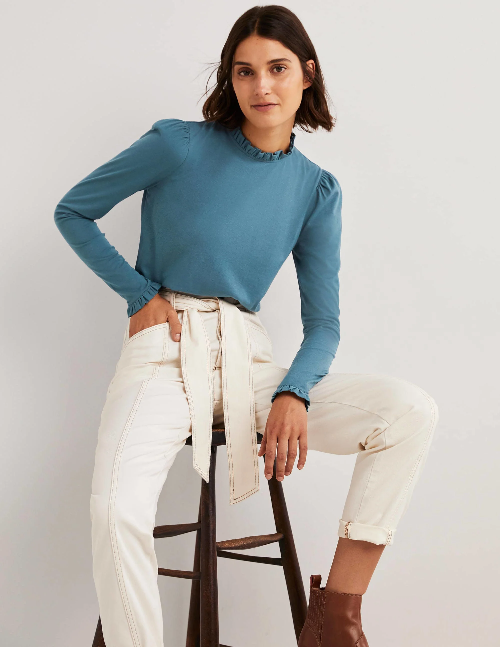 Supersoft Frill Detail Top-Corporal Blue