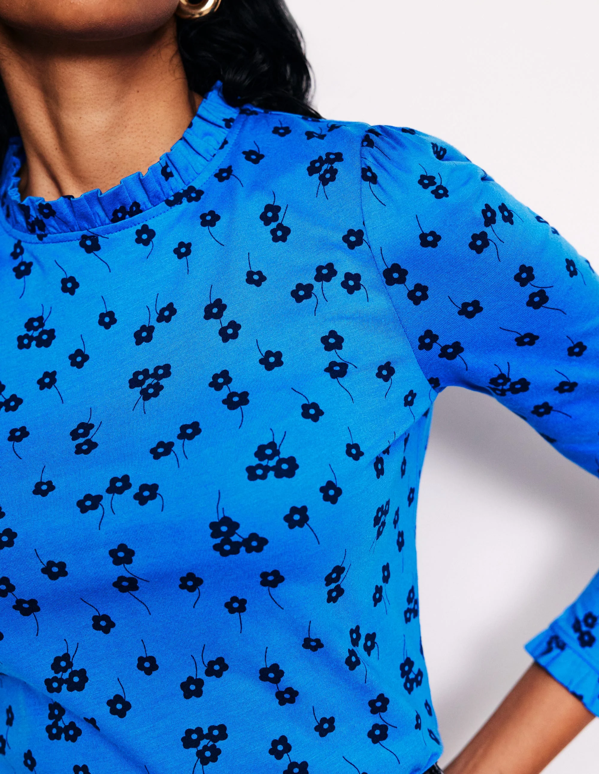 Supersoft Frill Detail Top-Kingfisher Blue , Fall Sprig - Image 2