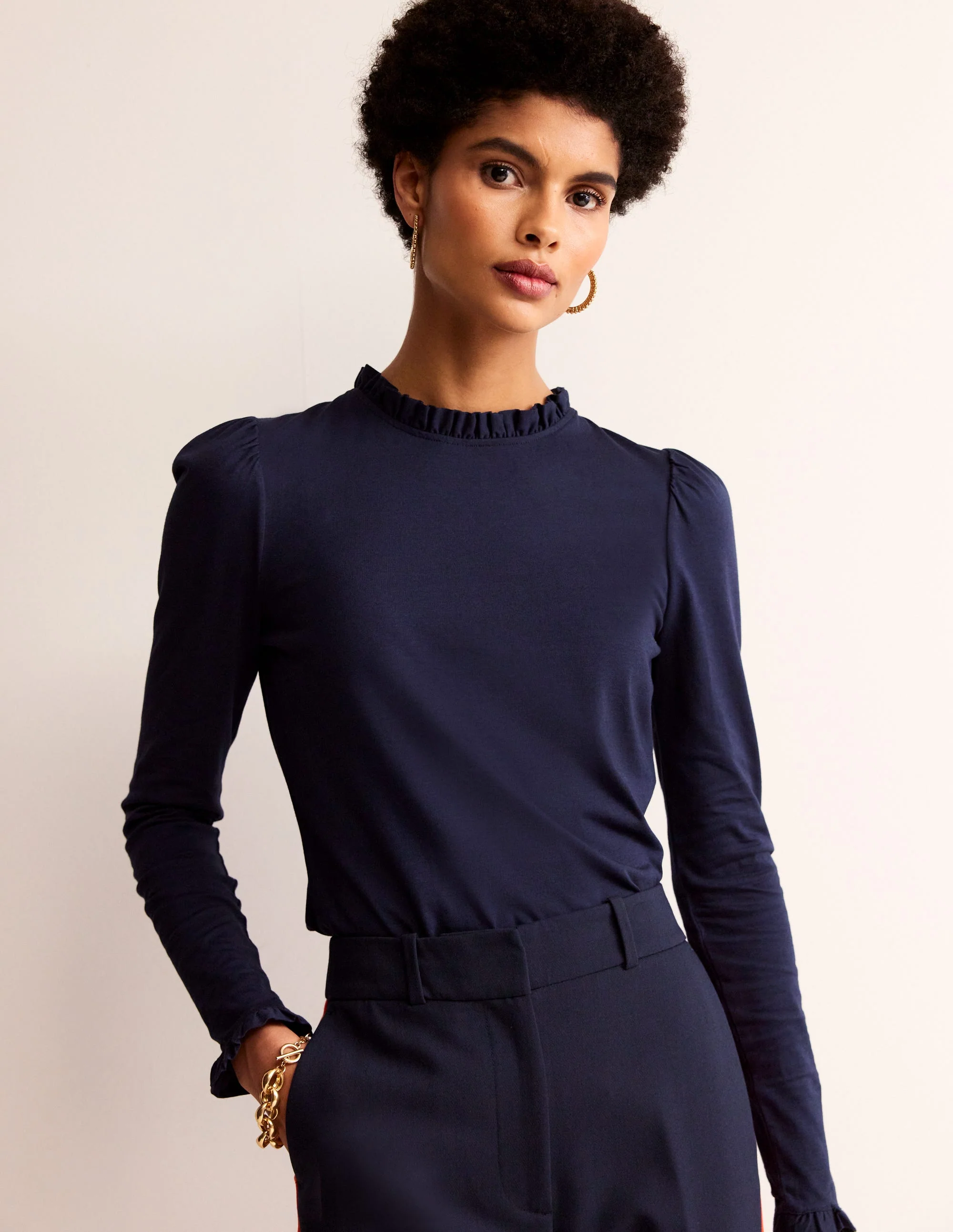 Supersoft Frill Detail Top-Navy - Image 2