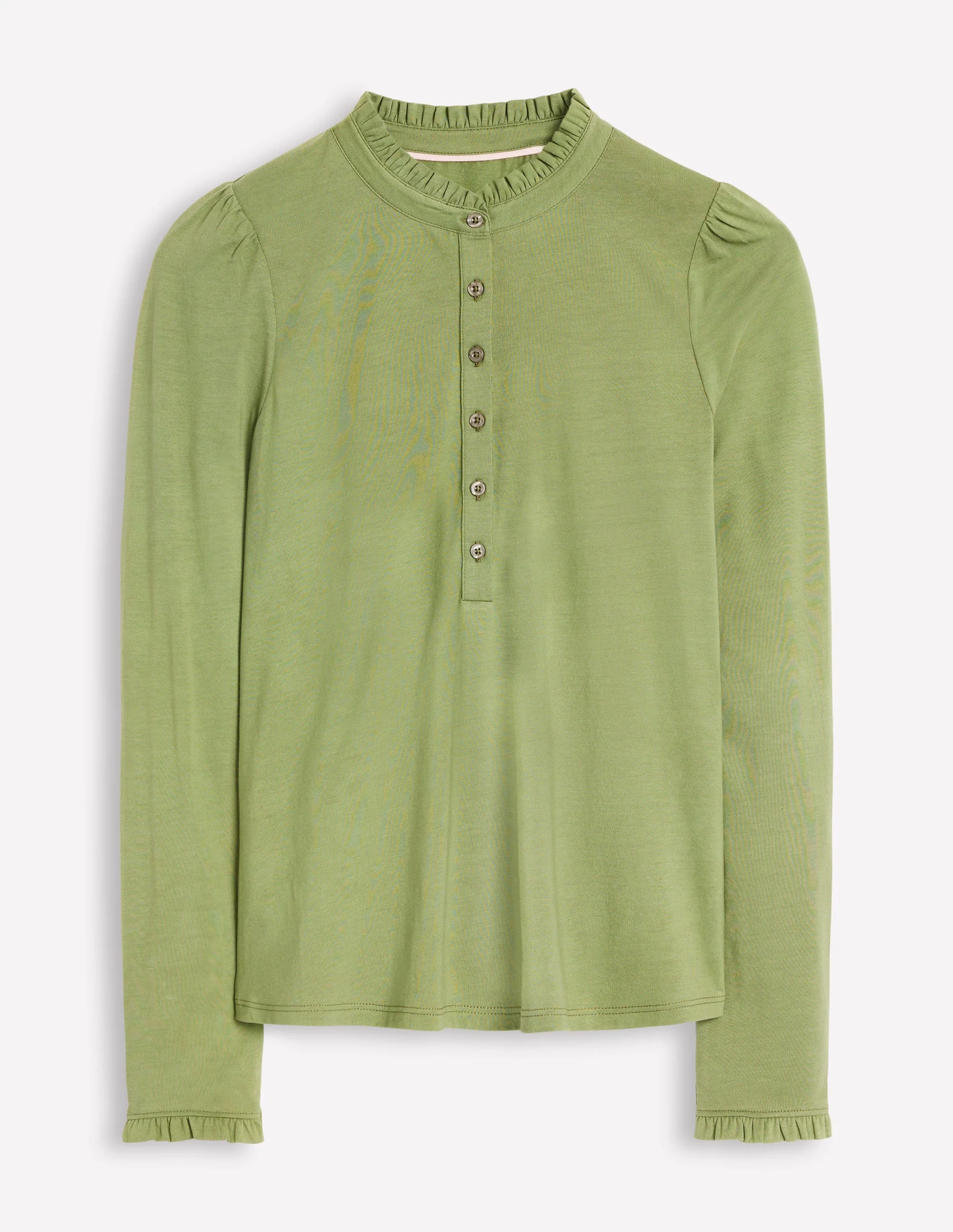 Supersoft Frill Henley Top-Larch Green - Image 5
