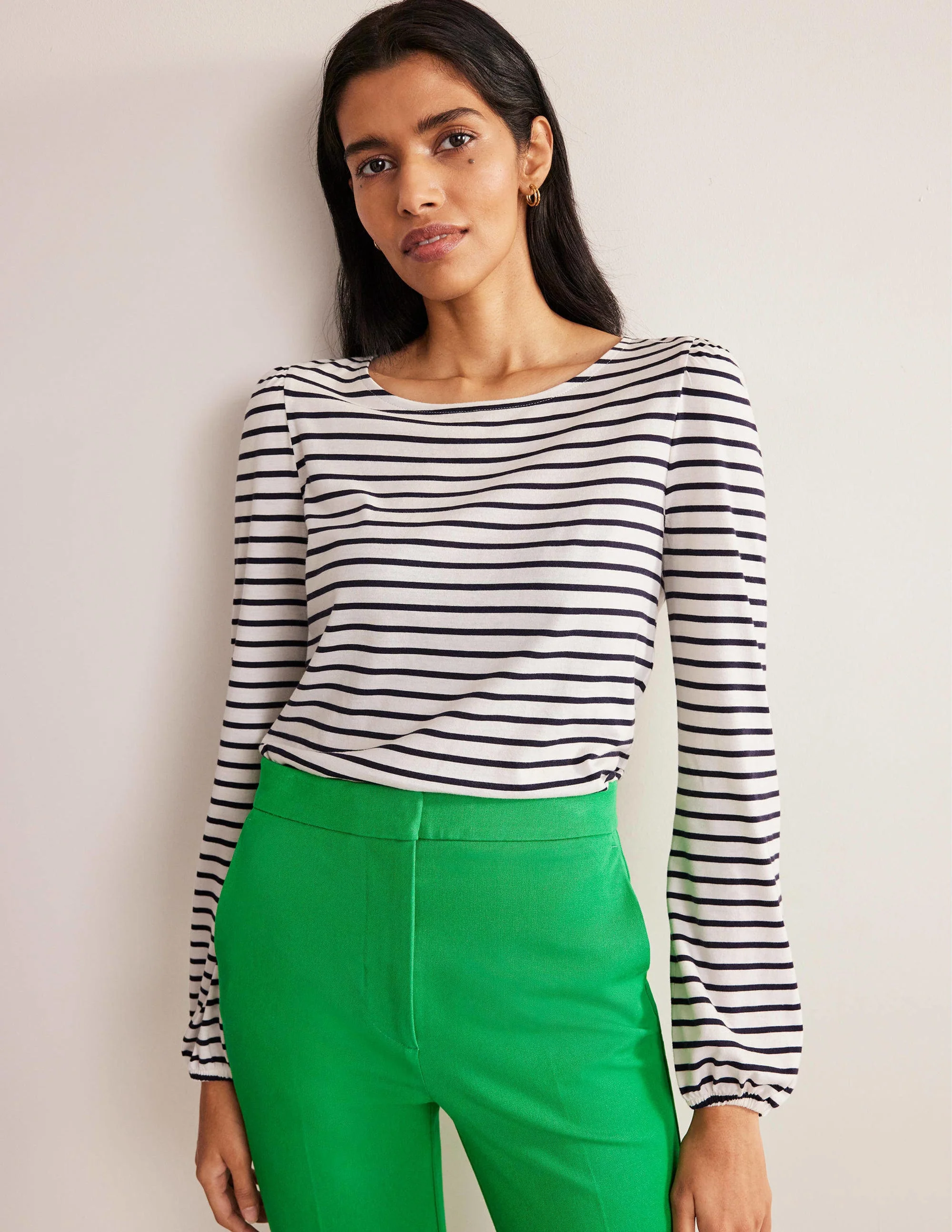 Supersoft Long Sleeve Top-Ivory/ Navy