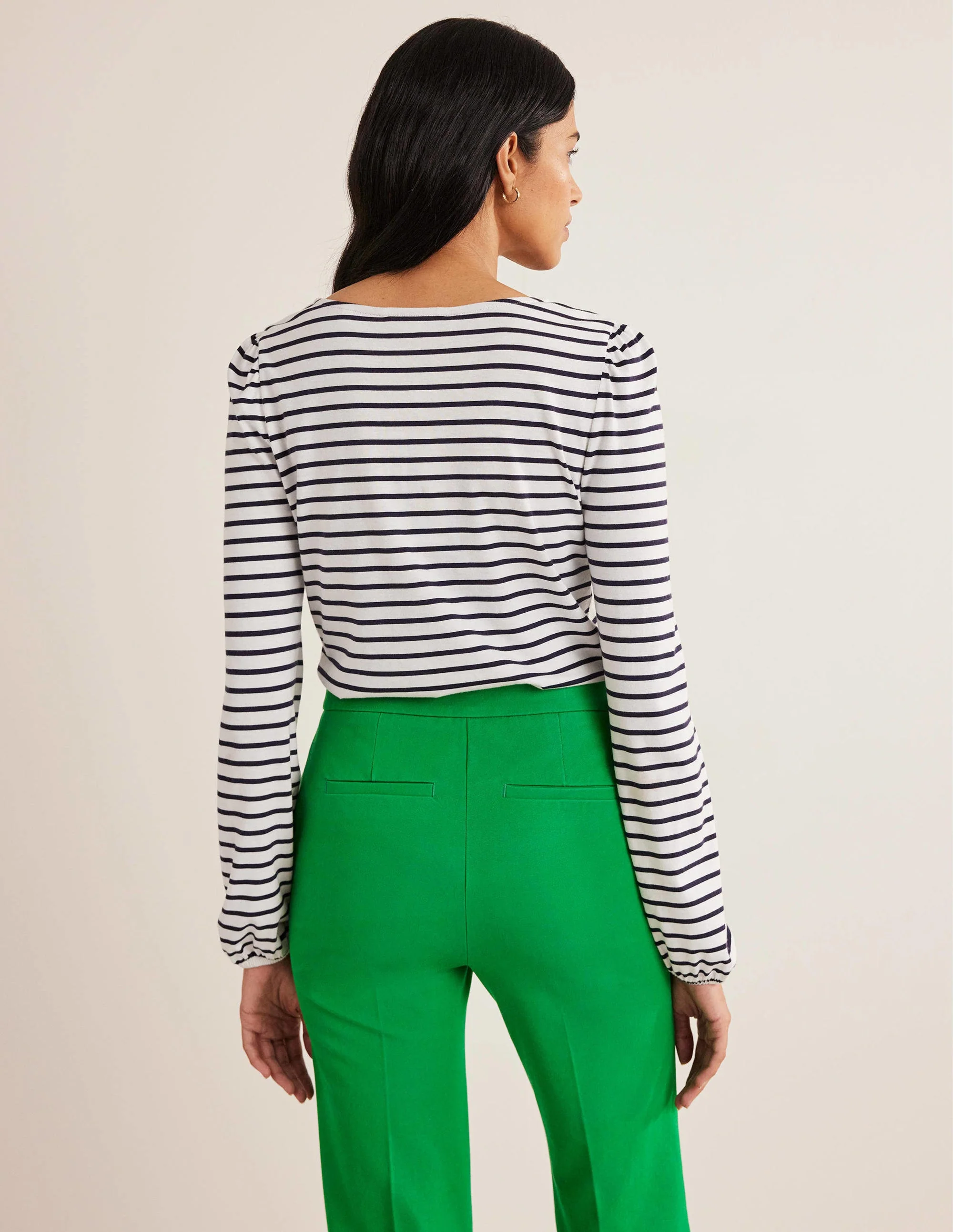 Supersoft Long Sleeve Top-Ivory/ Navy - Image 3