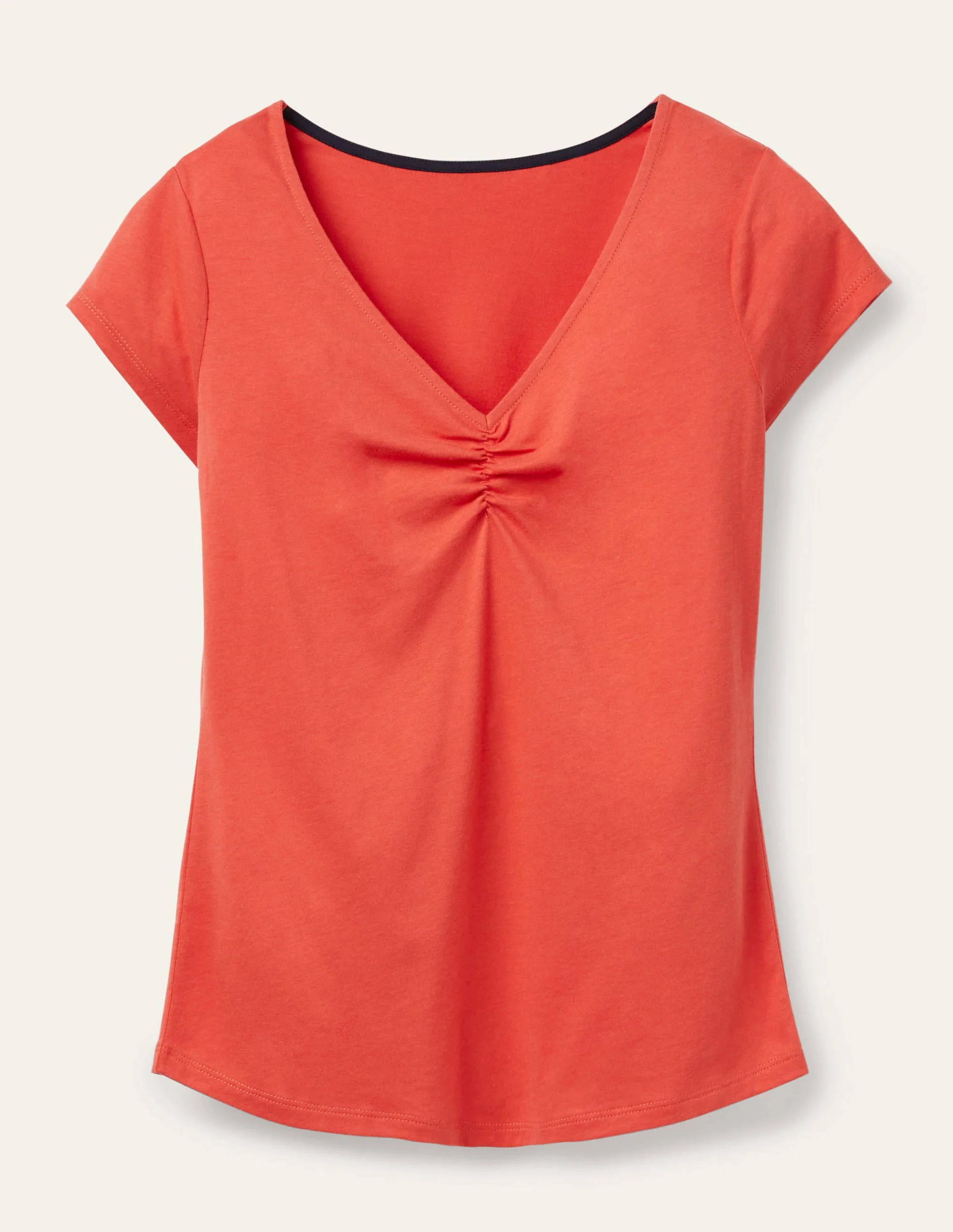 Supersoft Ruched V-neck Tee-Cherry Red - Image 5