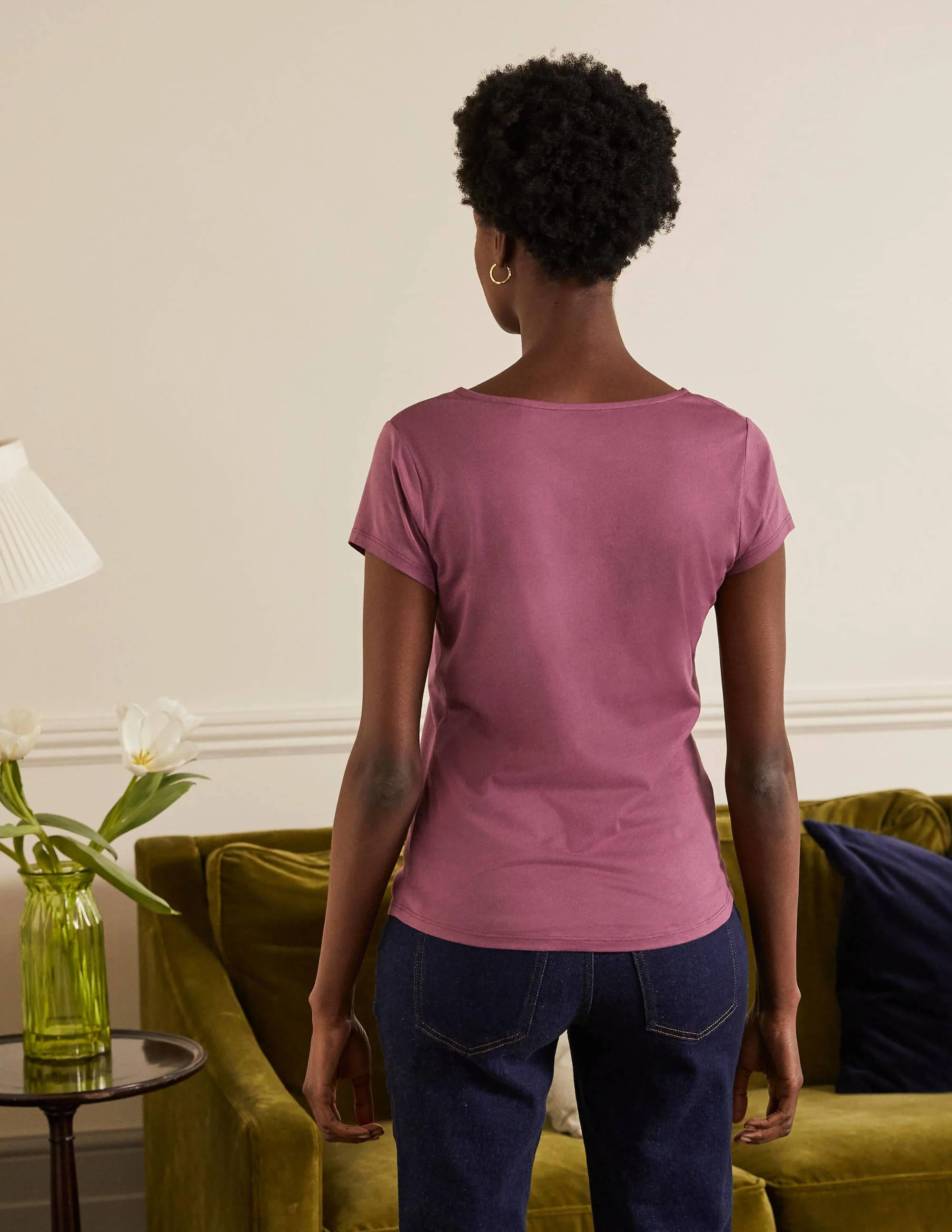Supersoft Ruched V-neck Tee-Figgy Pudding - Image 3