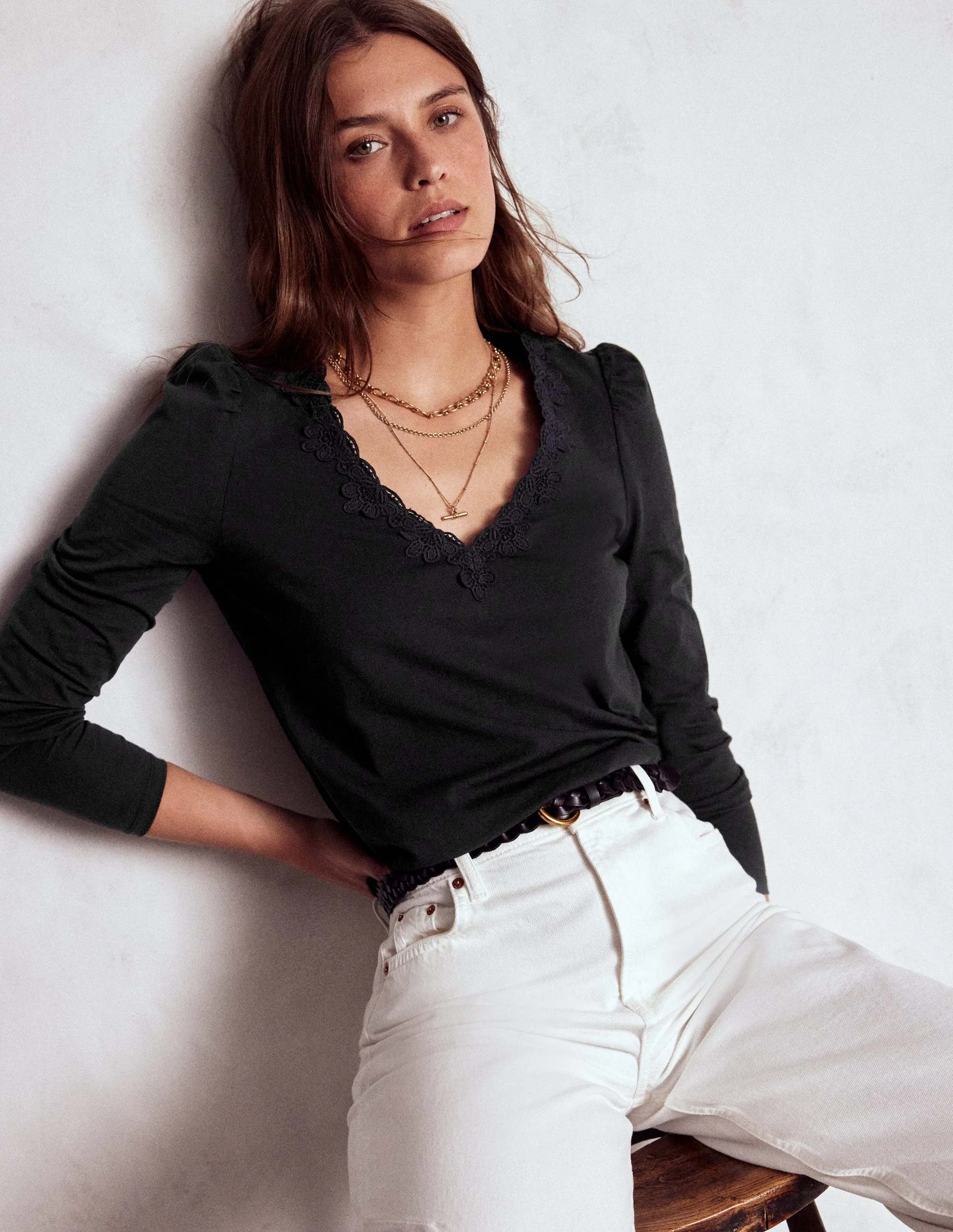 Supersoft V- Neck Trim Top-Black
