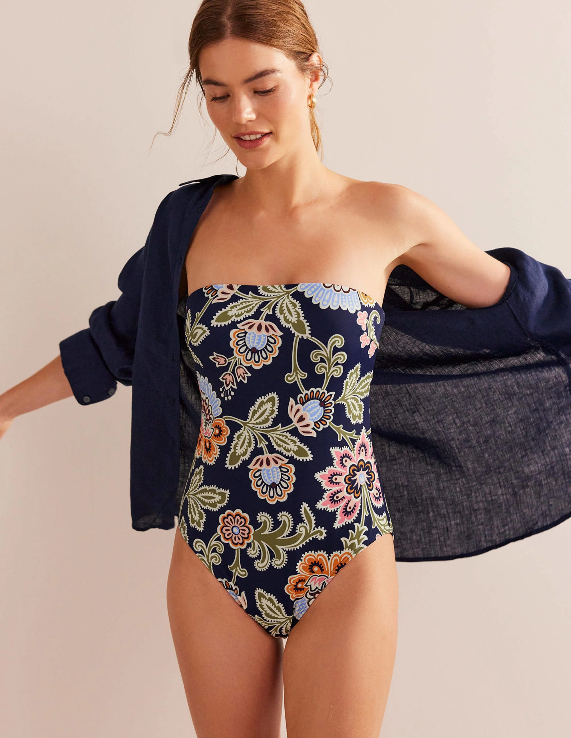 Support Bandeau Swimsuit-Midnight, Multi Floral