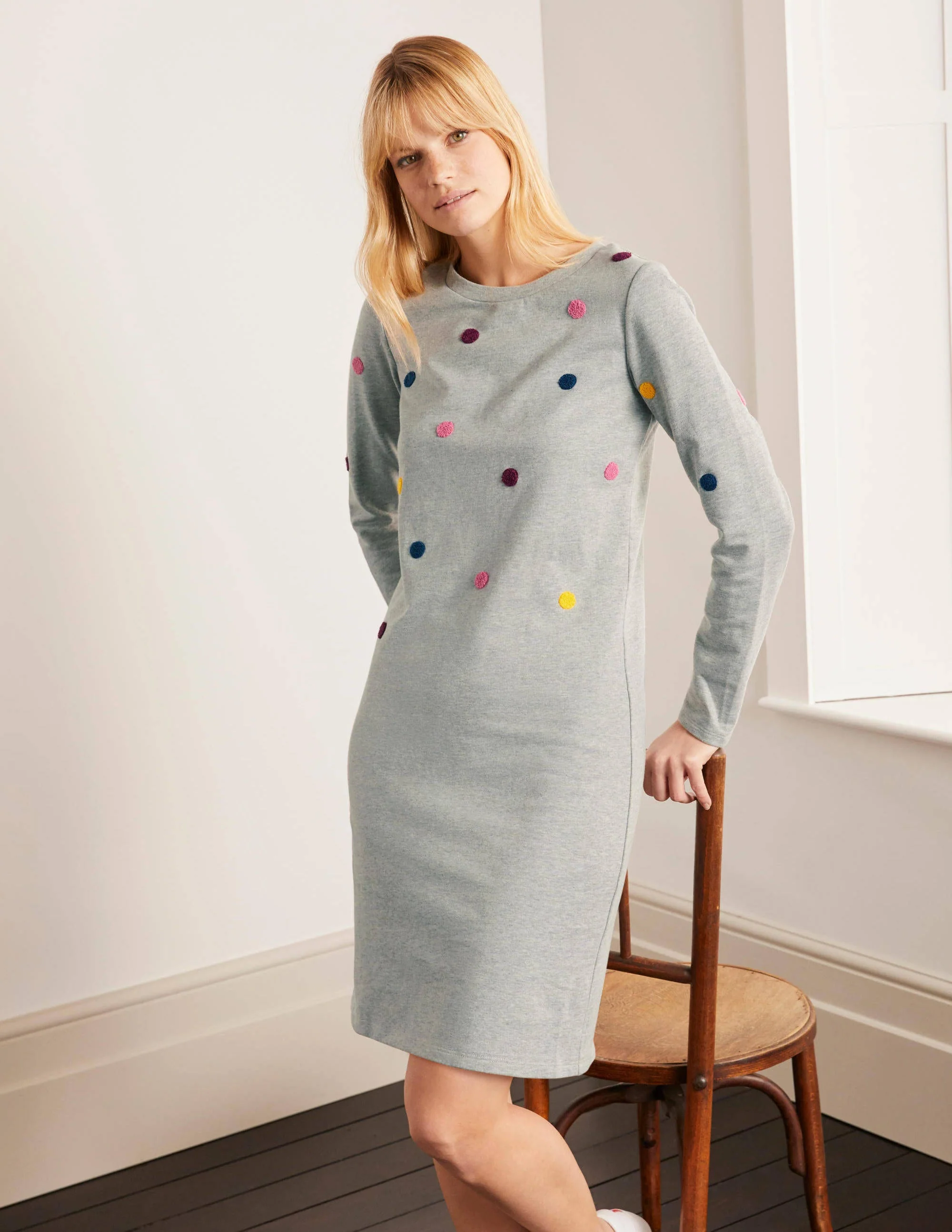 Sweatshirt Dress-Grey Marl, Boucle Spot