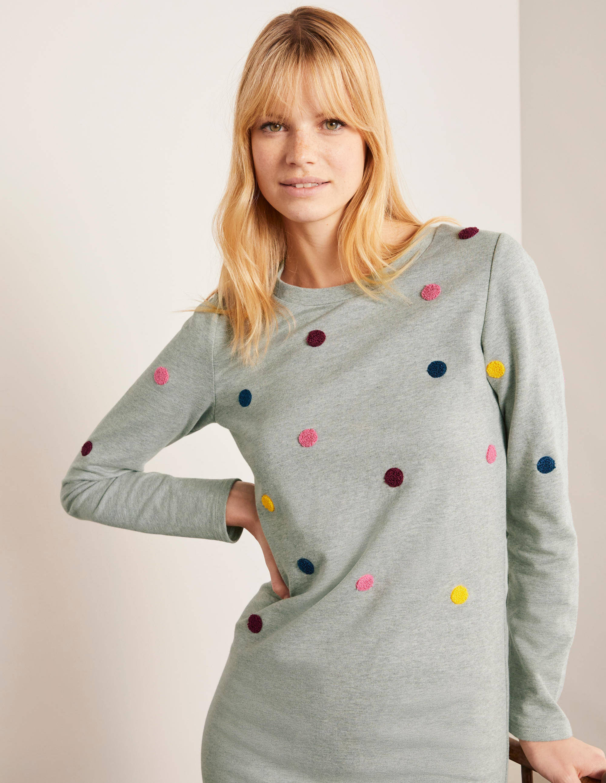 Sweatshirt Dress-Grey Marl, Boucle Spot - Image 3