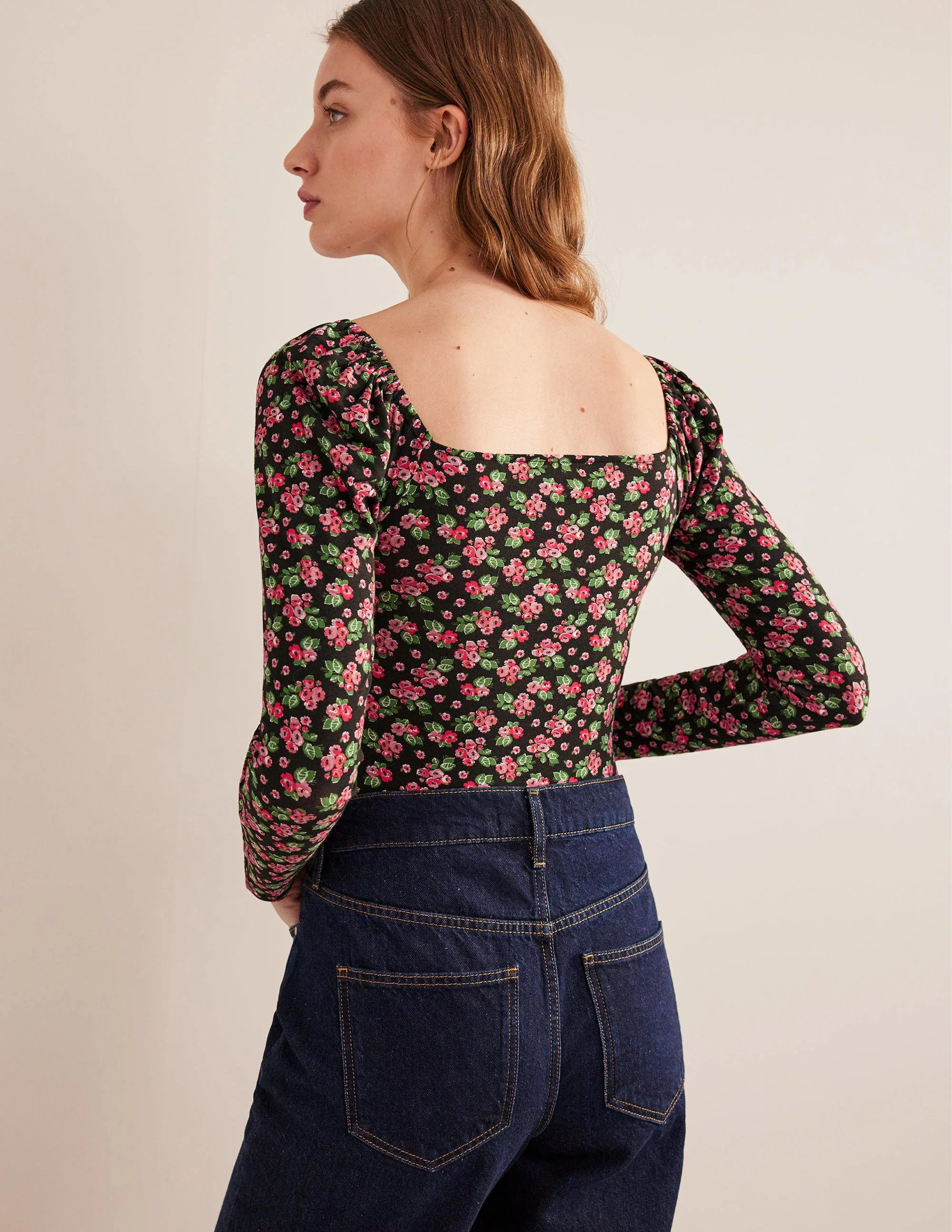 Sweetheart Jersey Top-Black, Diamond Rose - Image 3