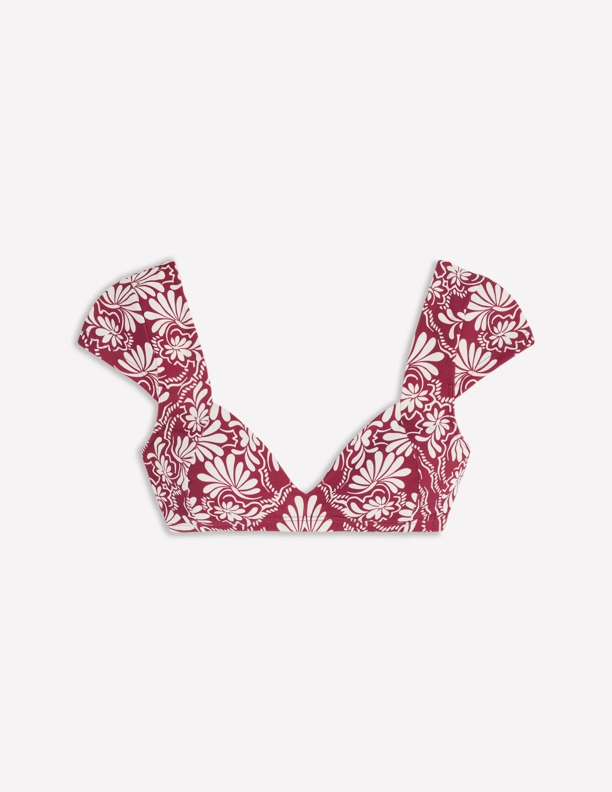 Sweetheart Sleeve Bikini Top-Maroon, Botanical Charm - Image 6