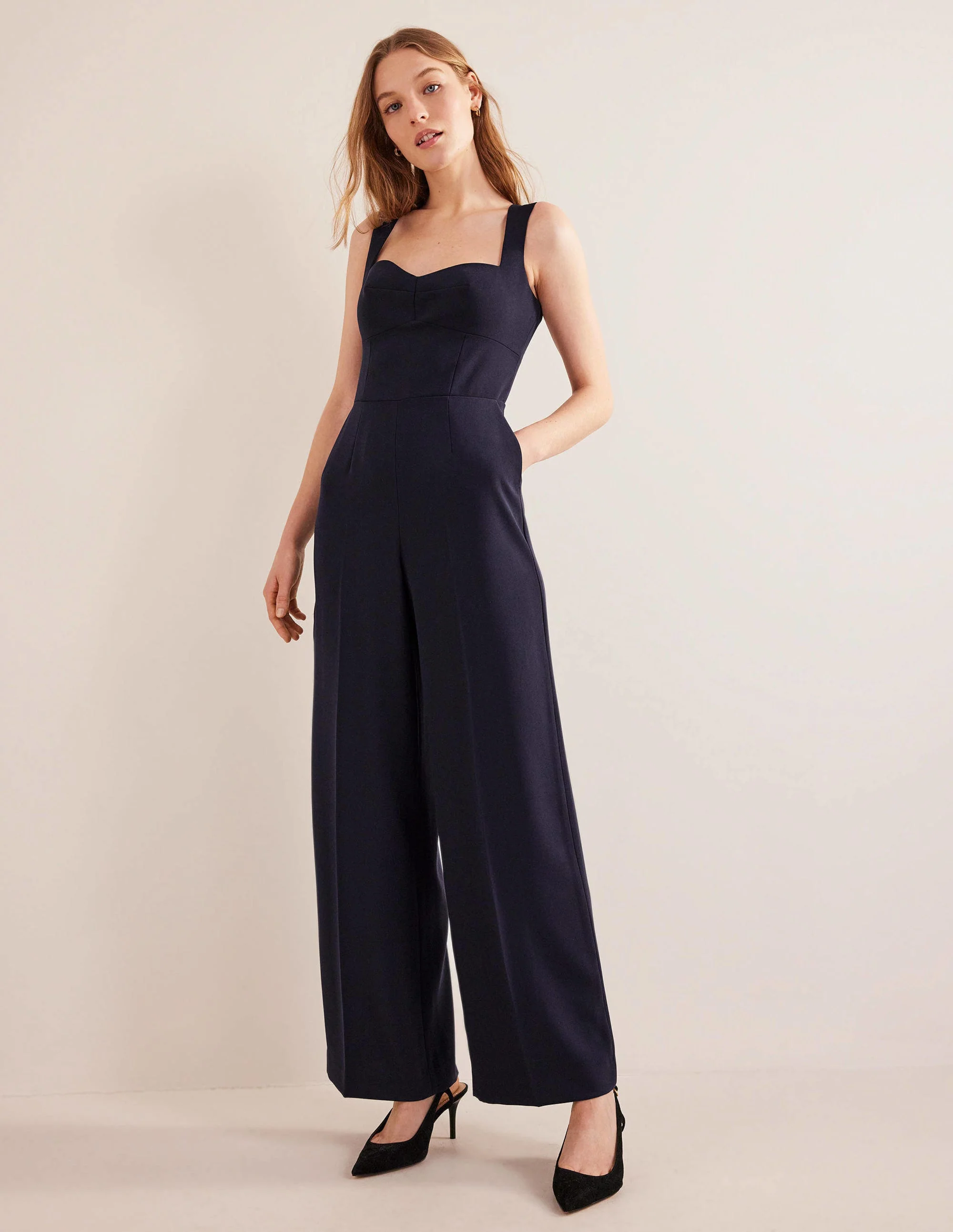 Sweetheart Wideleg Jumpsuit-Navy - Image 4