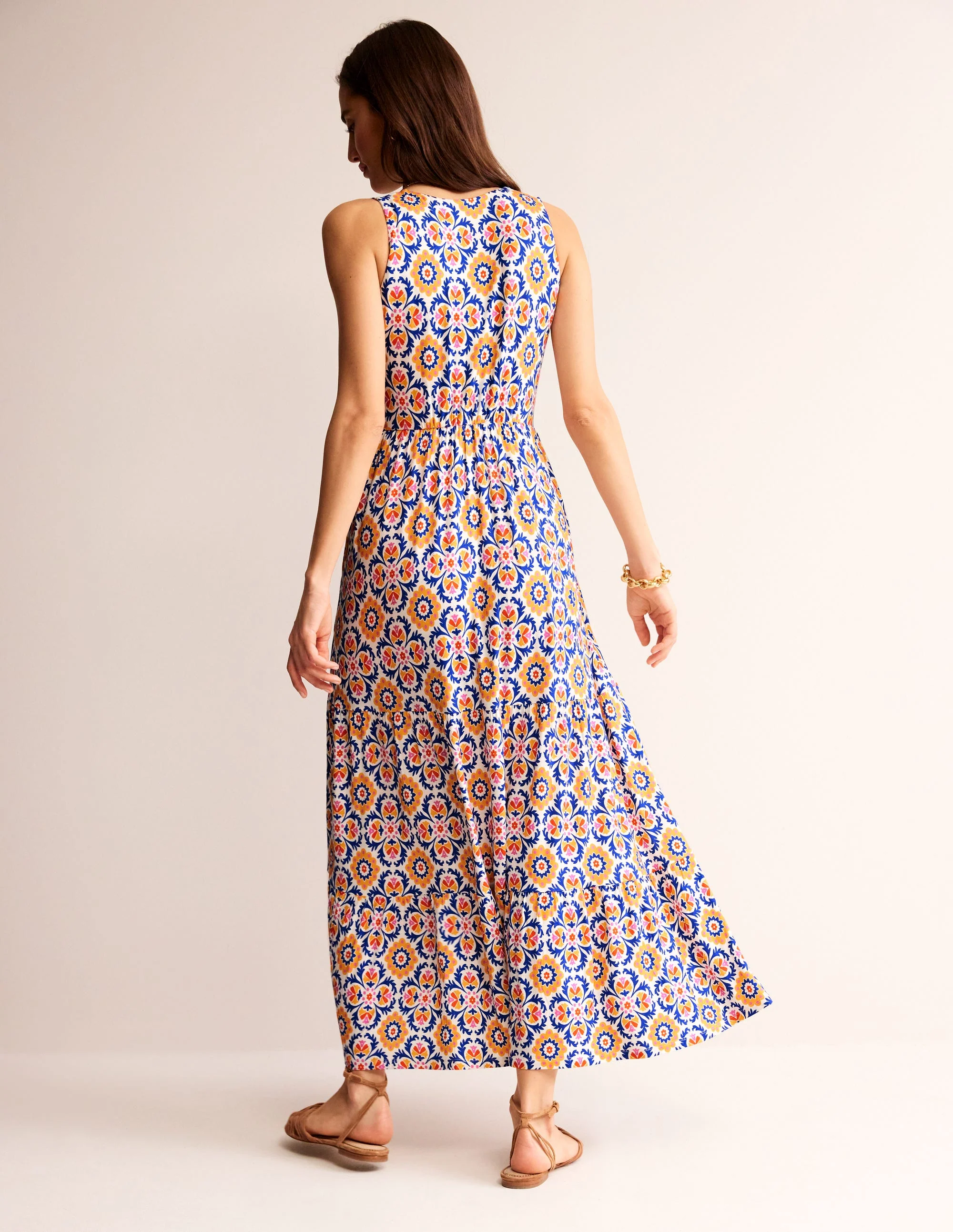 Sylvia Jersey Maxi Tier Dress-Artisan’s Gold, Mosaic Bloom - Image 3