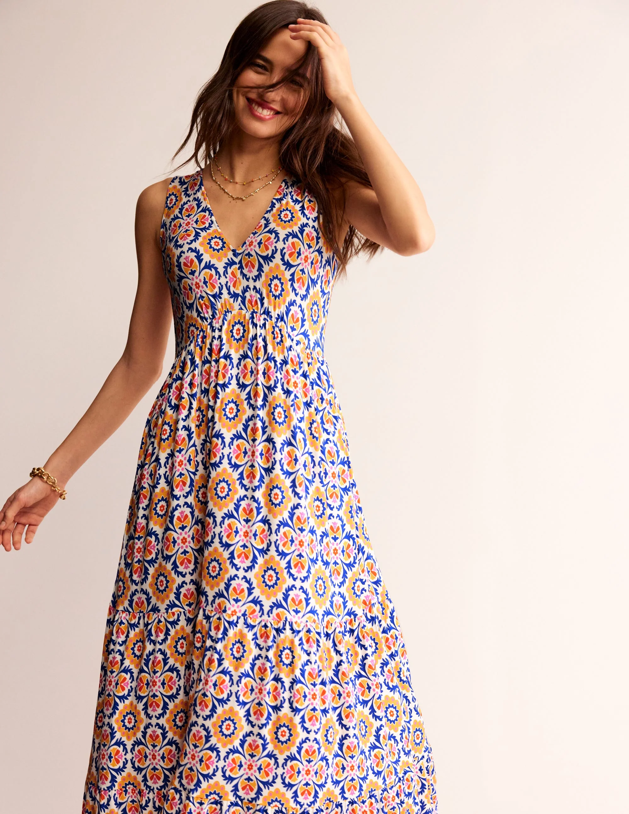 Sylvia Jersey Maxi Tier Dress-Artisan’s Gold, Mosaic Bloom - Image 4