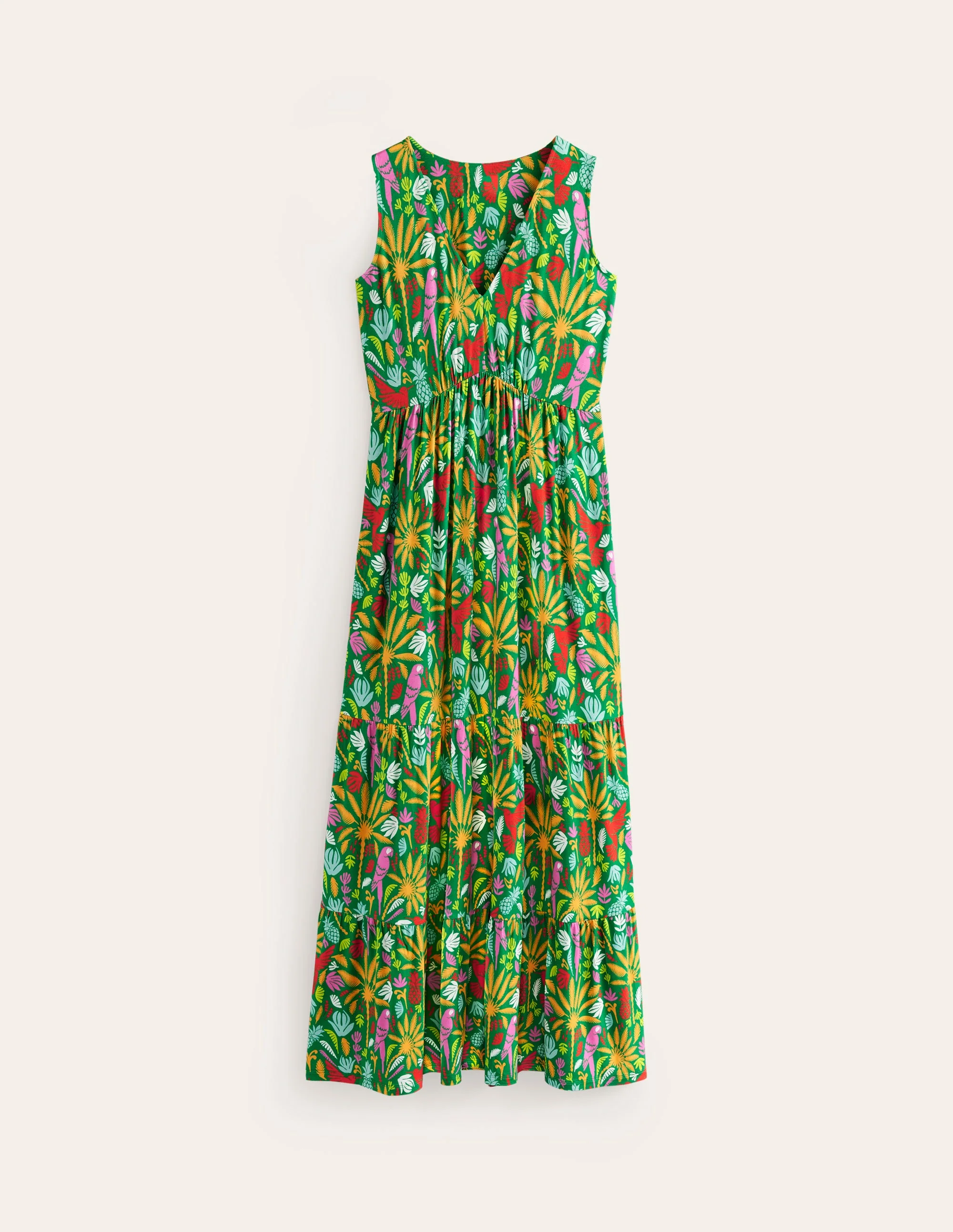 Sylvia Jersey Maxi Tier Dress-Green, Tropical Paradise - Image 6
