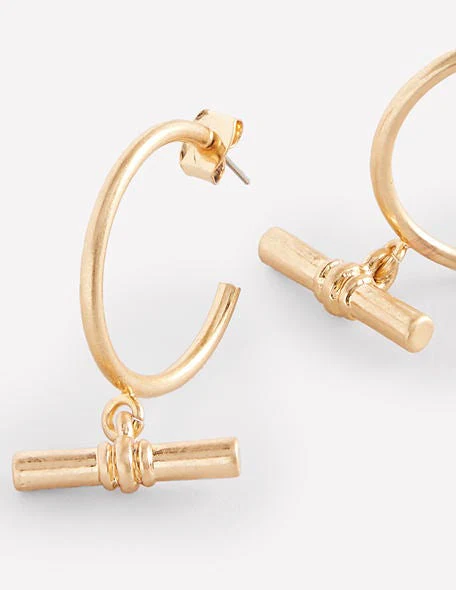 T-bar Hoop Earrings-Gold - Image 3