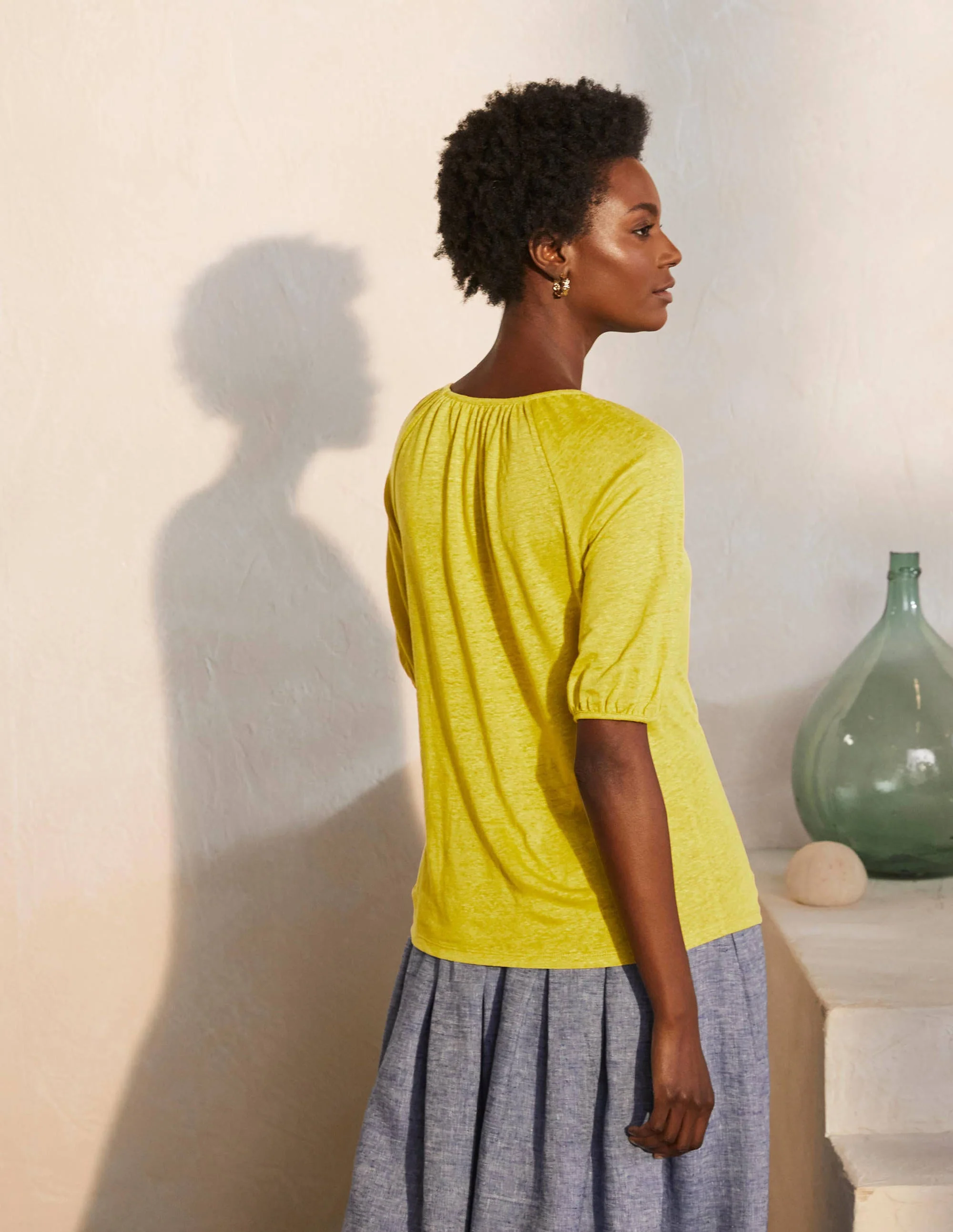 Tabitha Linen Jersey Top-Chartreuse - Image 3