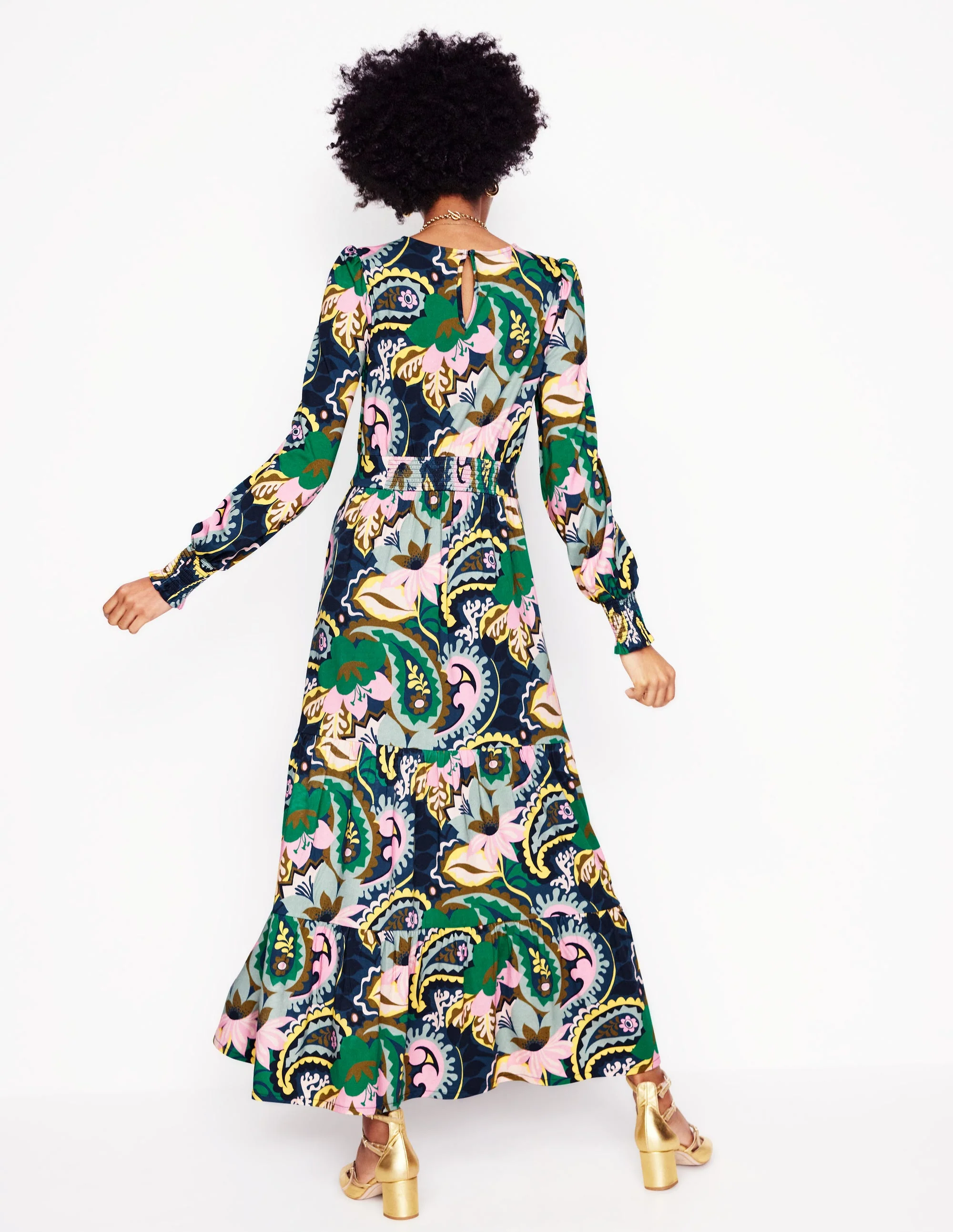 Tabitha Tiered Jersey Dress-Green, Botanical Paisley - Image 2