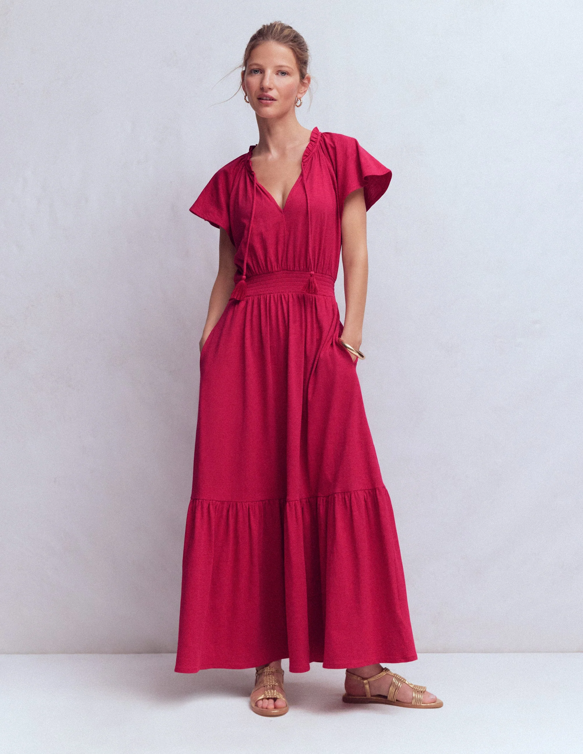 Tala Tiered Jersey Maxi Dress-Pomegranate - Image 4