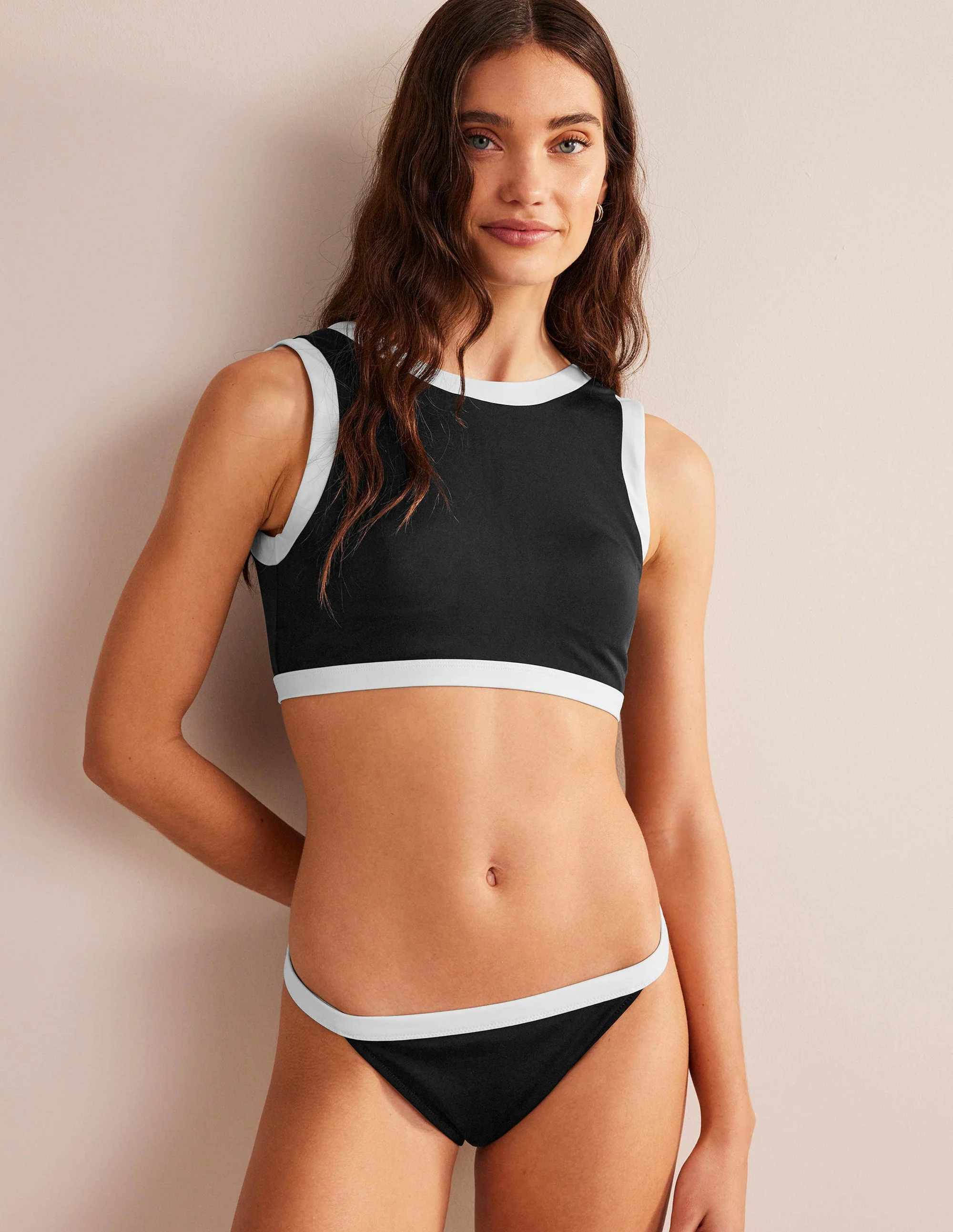Tanga Bikini Bottoms-Black, White Colourblock - Image 4