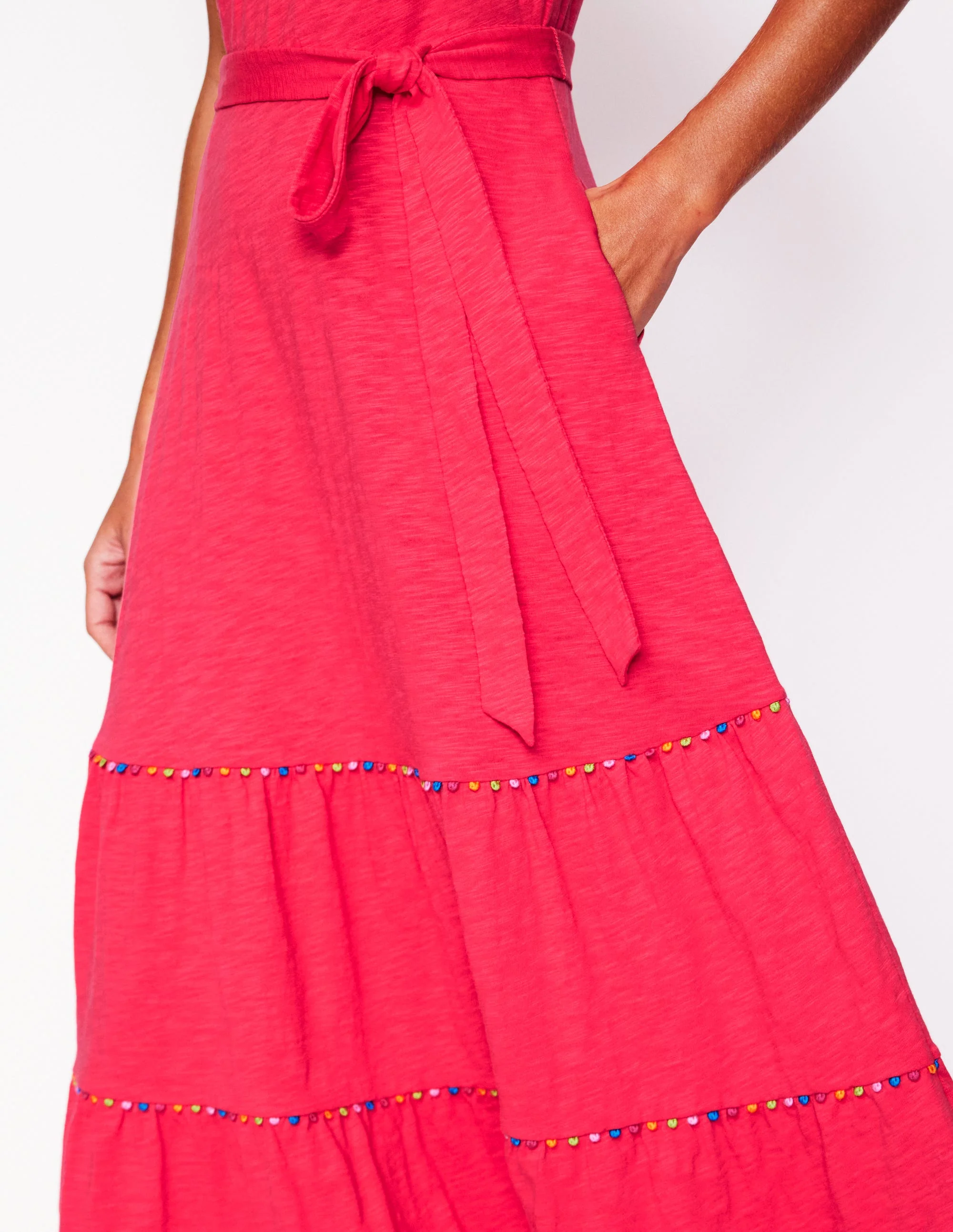 Tara Trim Tiered Jersey Dress-Camelia Pink - Image 2