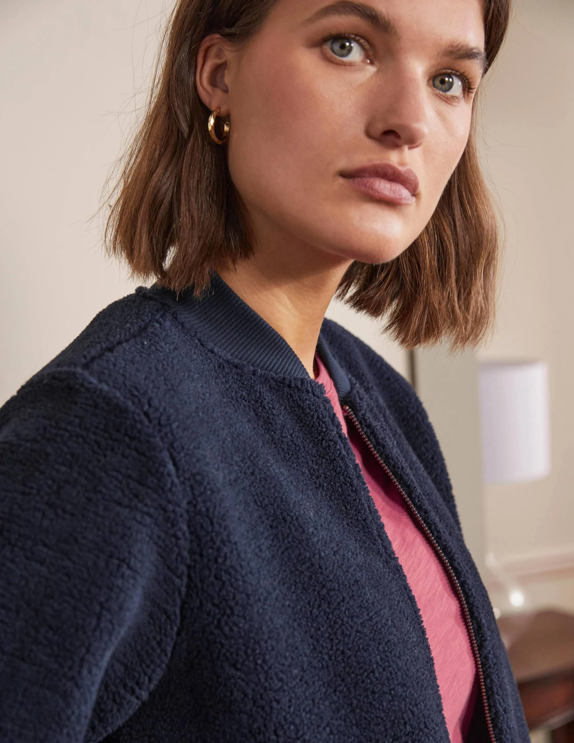 Teddy Zip-Through Jacket-Navy