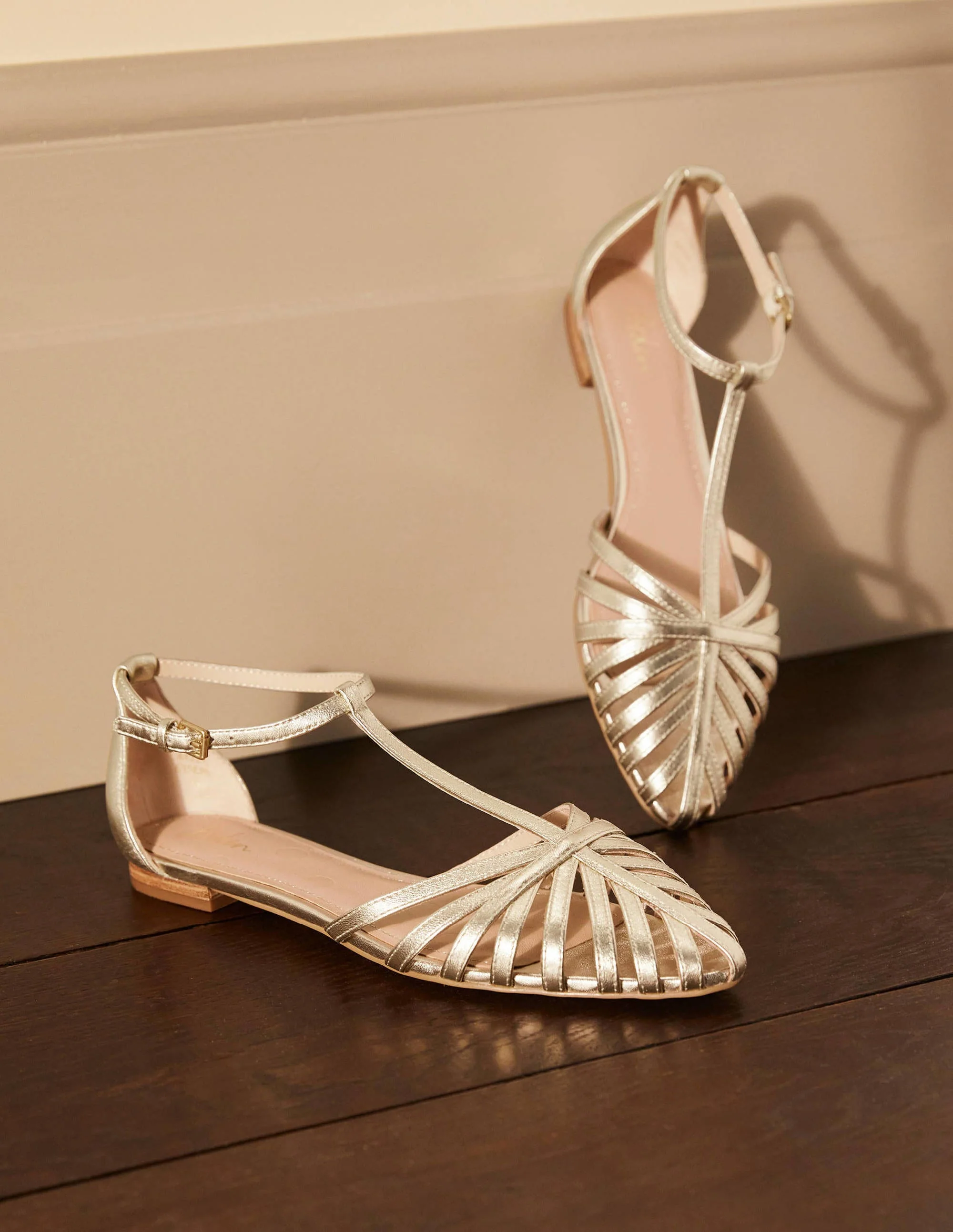 Tess Cage Flat Sandals-Pale Gold Metallic - Image 4