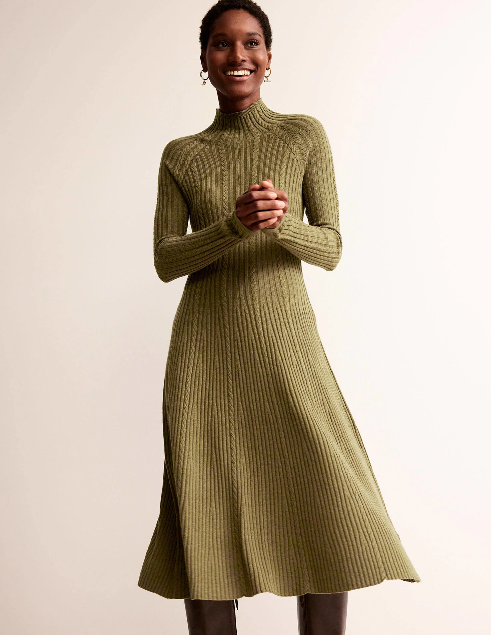 Tessa Knitted Dress-Dark Moss