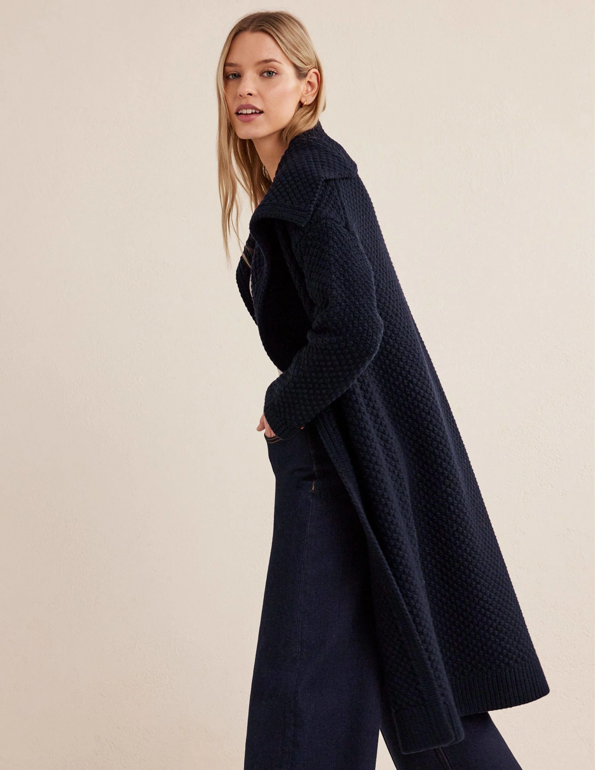Textured Chunky Wool Coatigan-Navy - Image 4