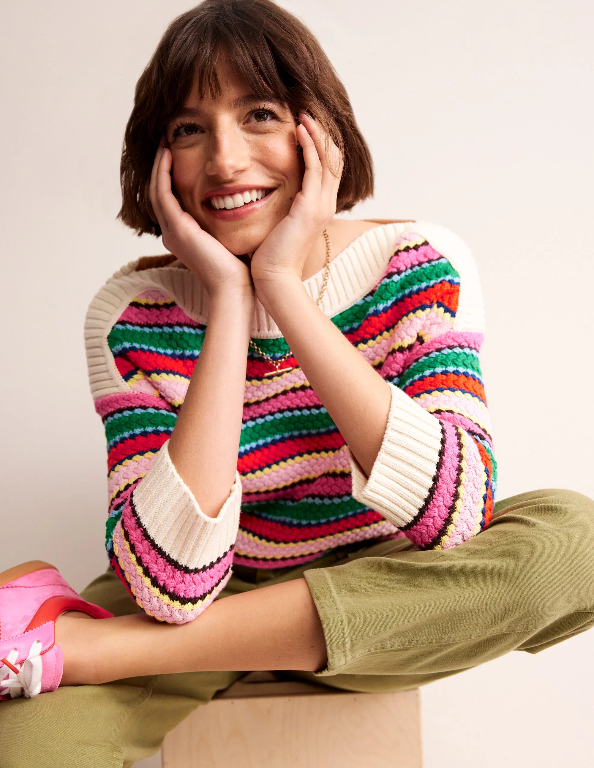 Textured Cotton Stripe Sweater-Multi Textured Stripe