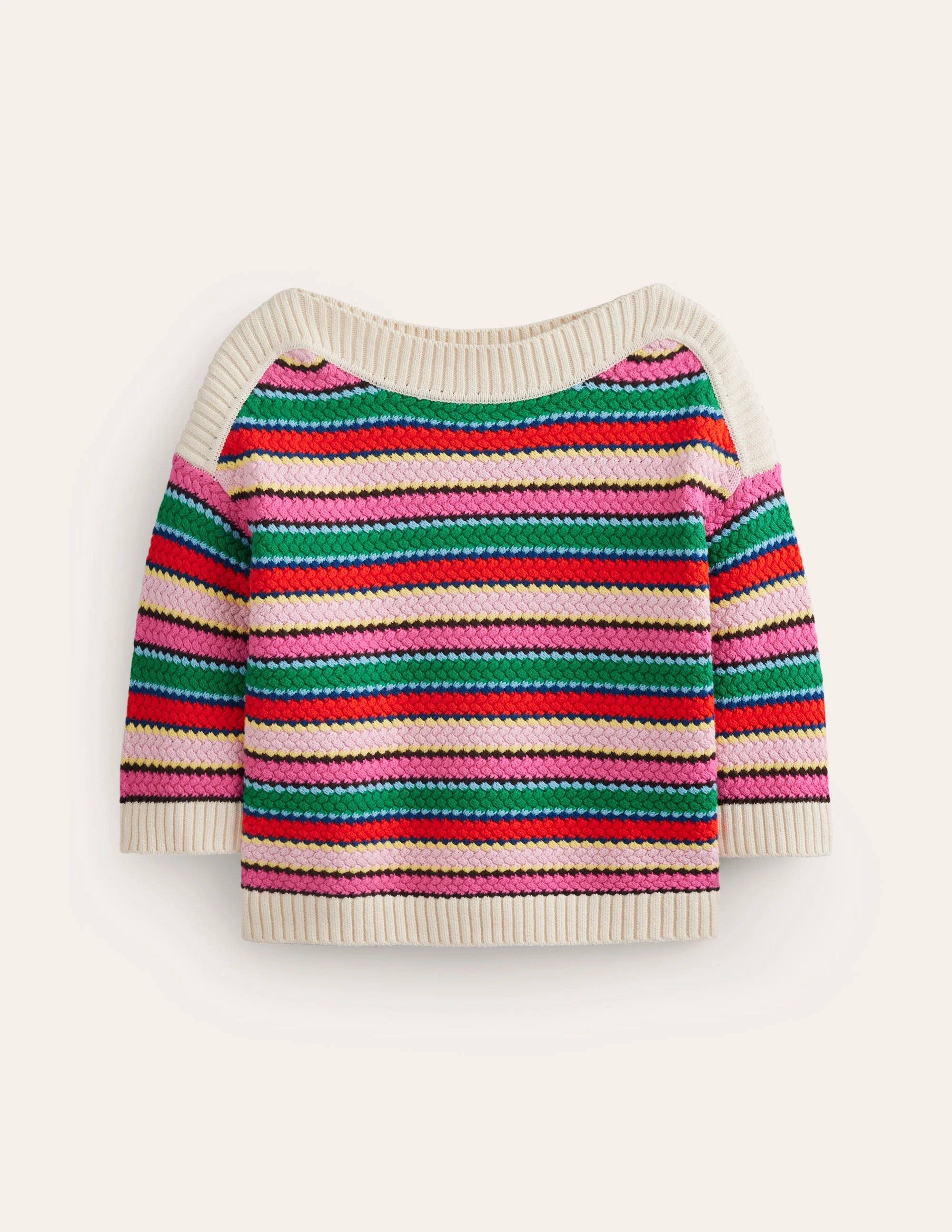 Textured Cotton Stripe Sweater-Multi Textured Stripe - Image 6