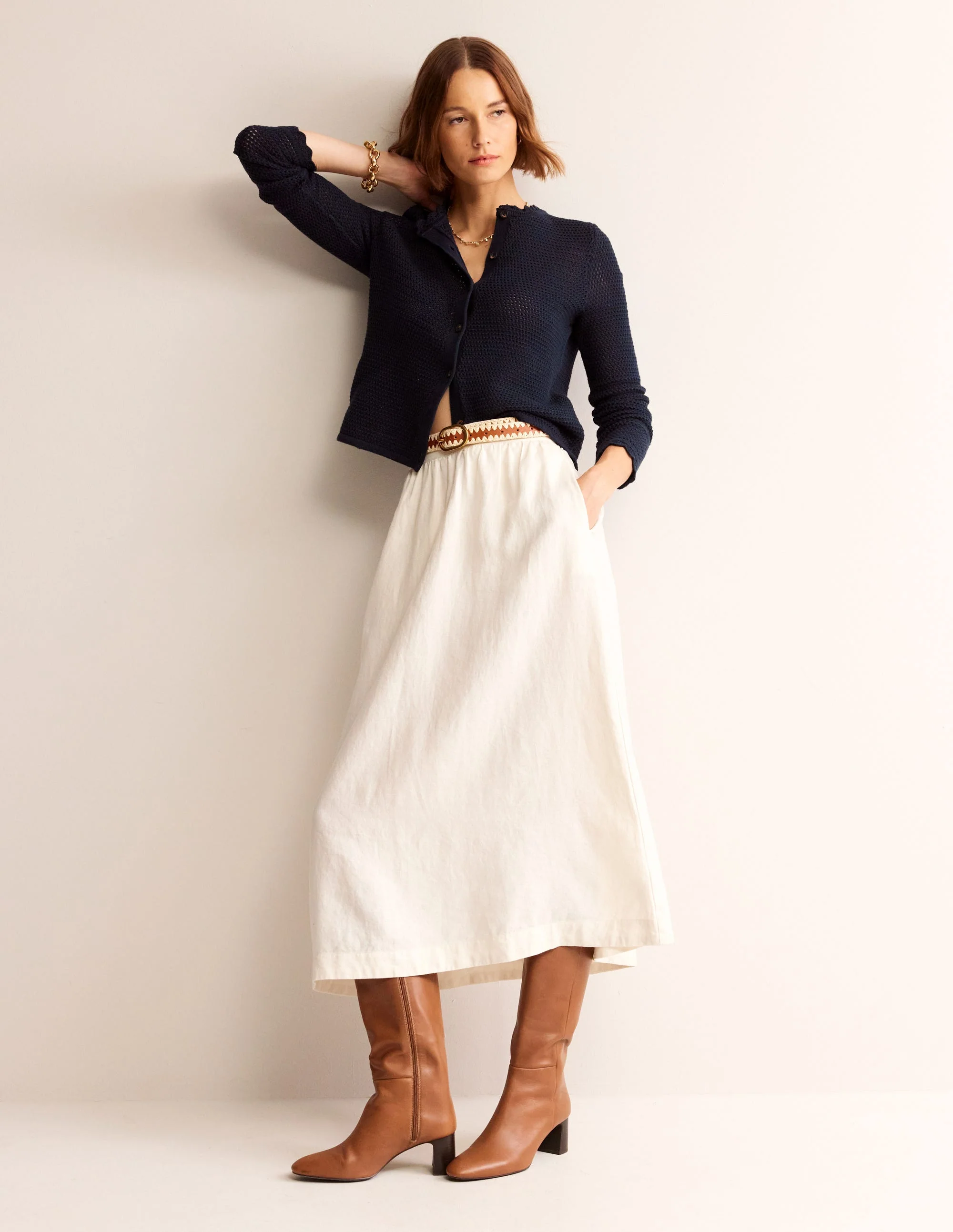 Textured Scallop Cardigan-Navy - Image 4
