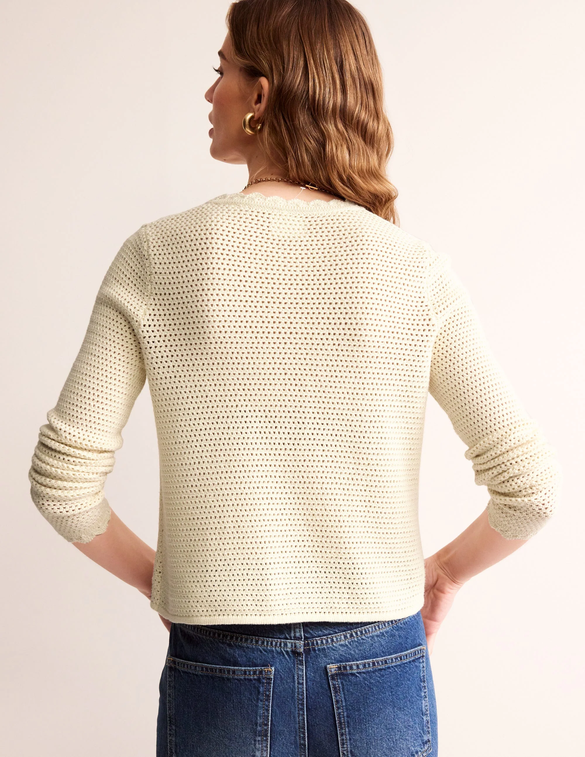 Textured Scallop Cardigan-Warm Ivory - Image 3