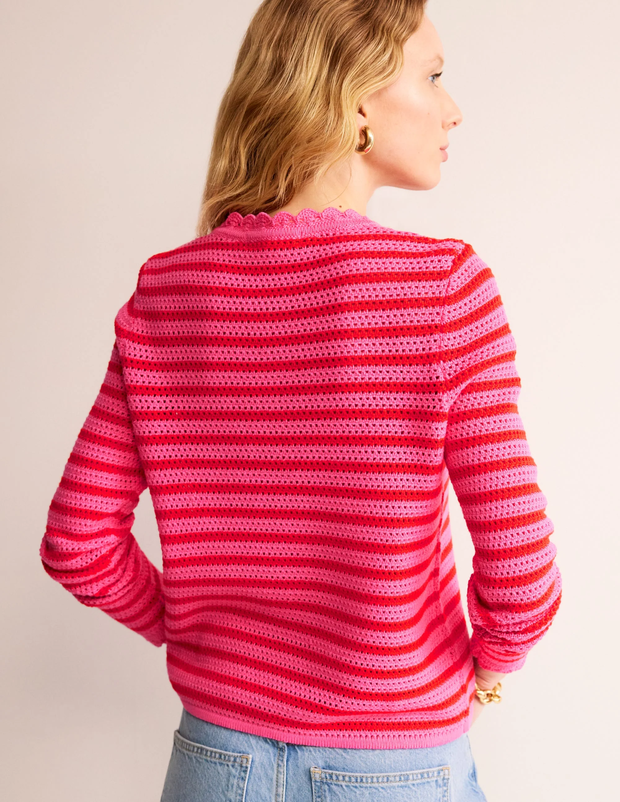 Textured Scallop Sweater-Party Pink/ Red - Image 3