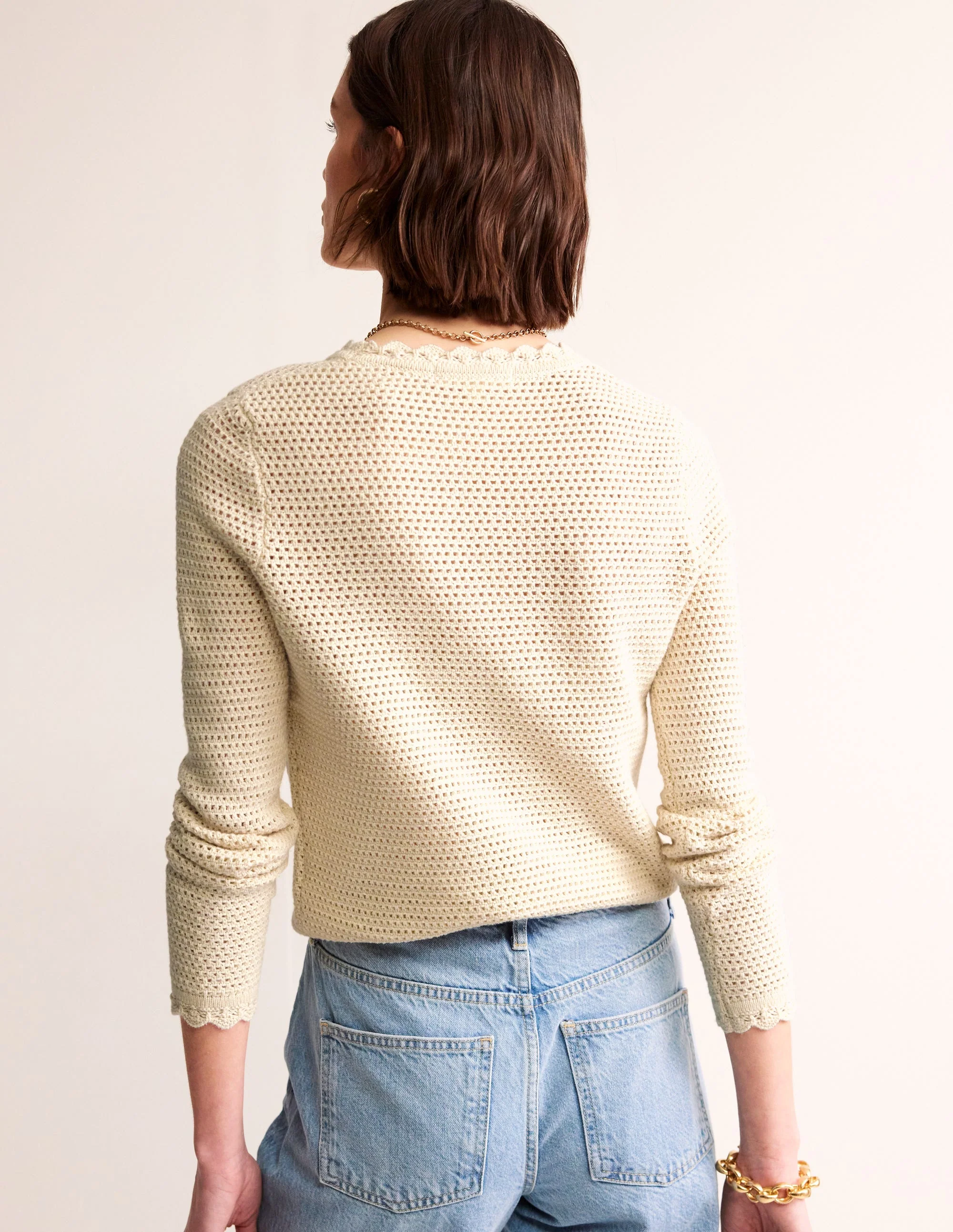 Textured Scallop Sweater-Warm Ivory - Image 3