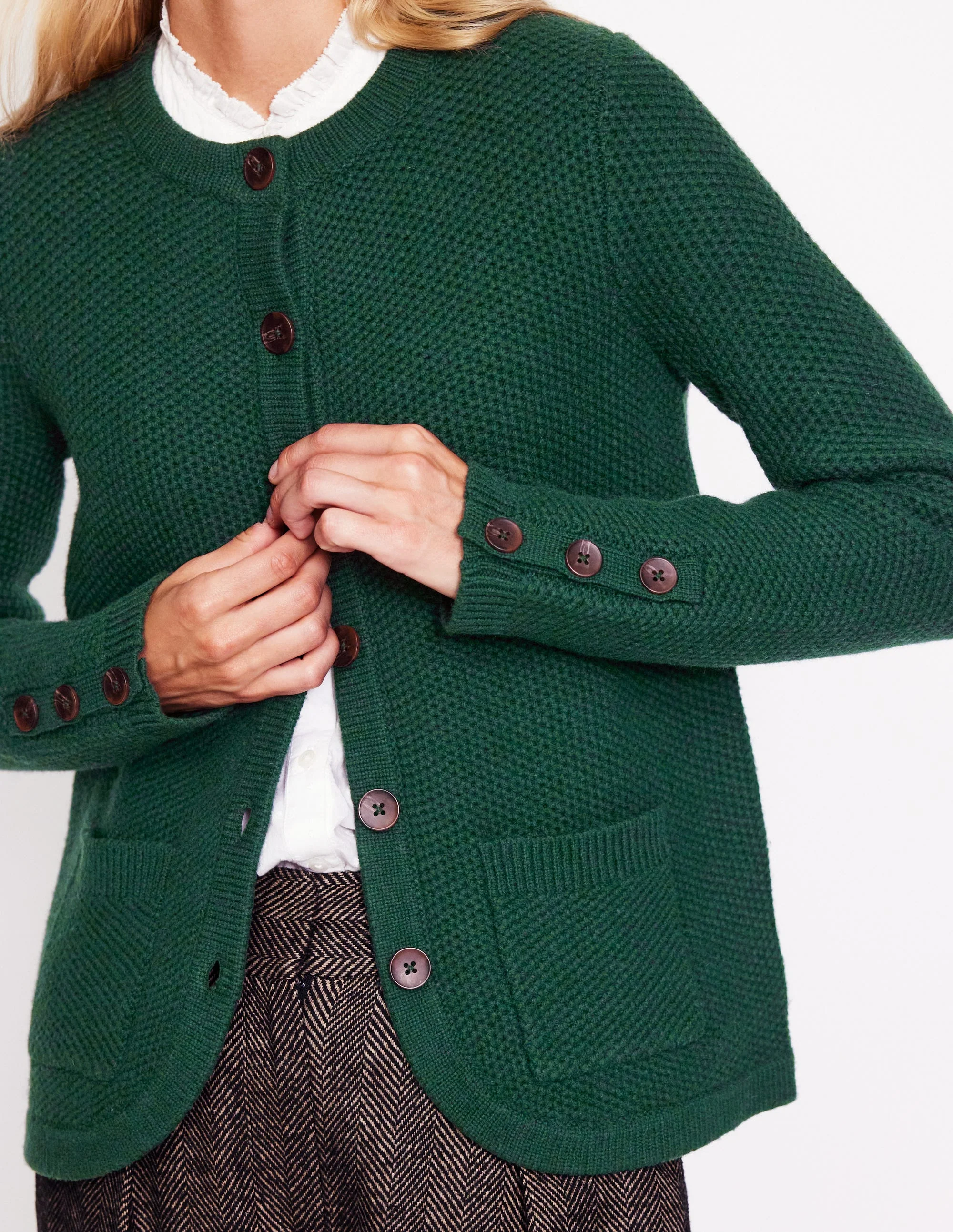 Textured Stitch Cardigan-Dark Cedar Green - Image 2