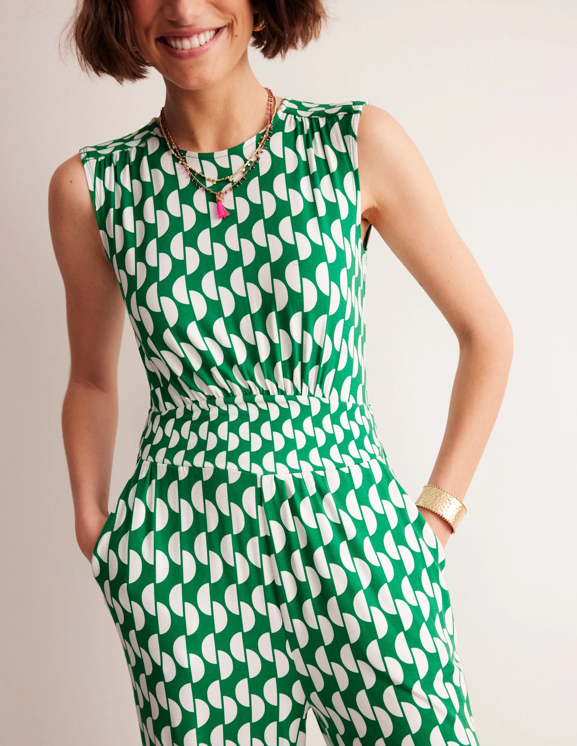 Thea Jersey Jumpsuit-Green, Geo Wave - Image 3