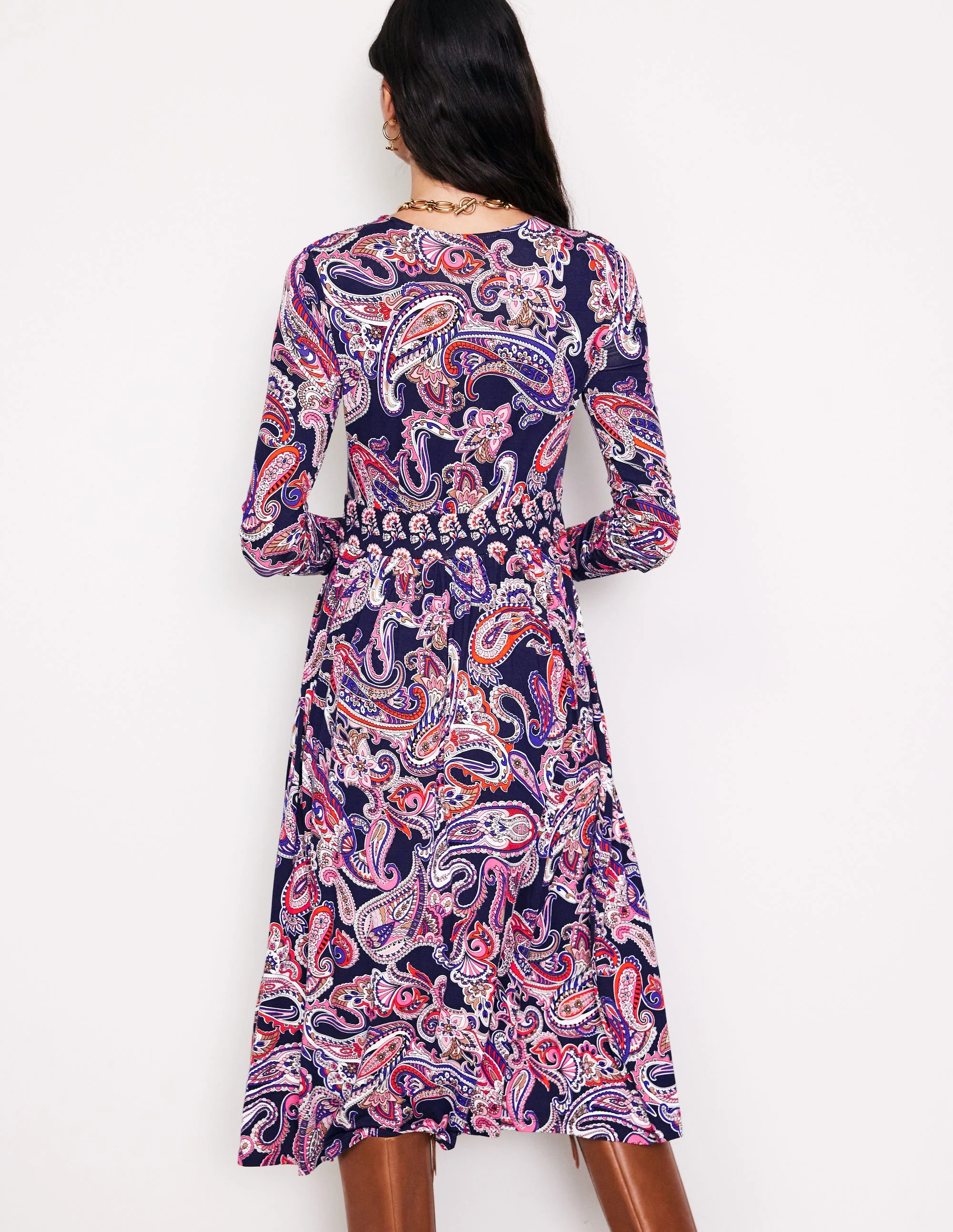 Thea Long Sleeve Jersey Dress-Multi, Opulent Paisley - Image 3