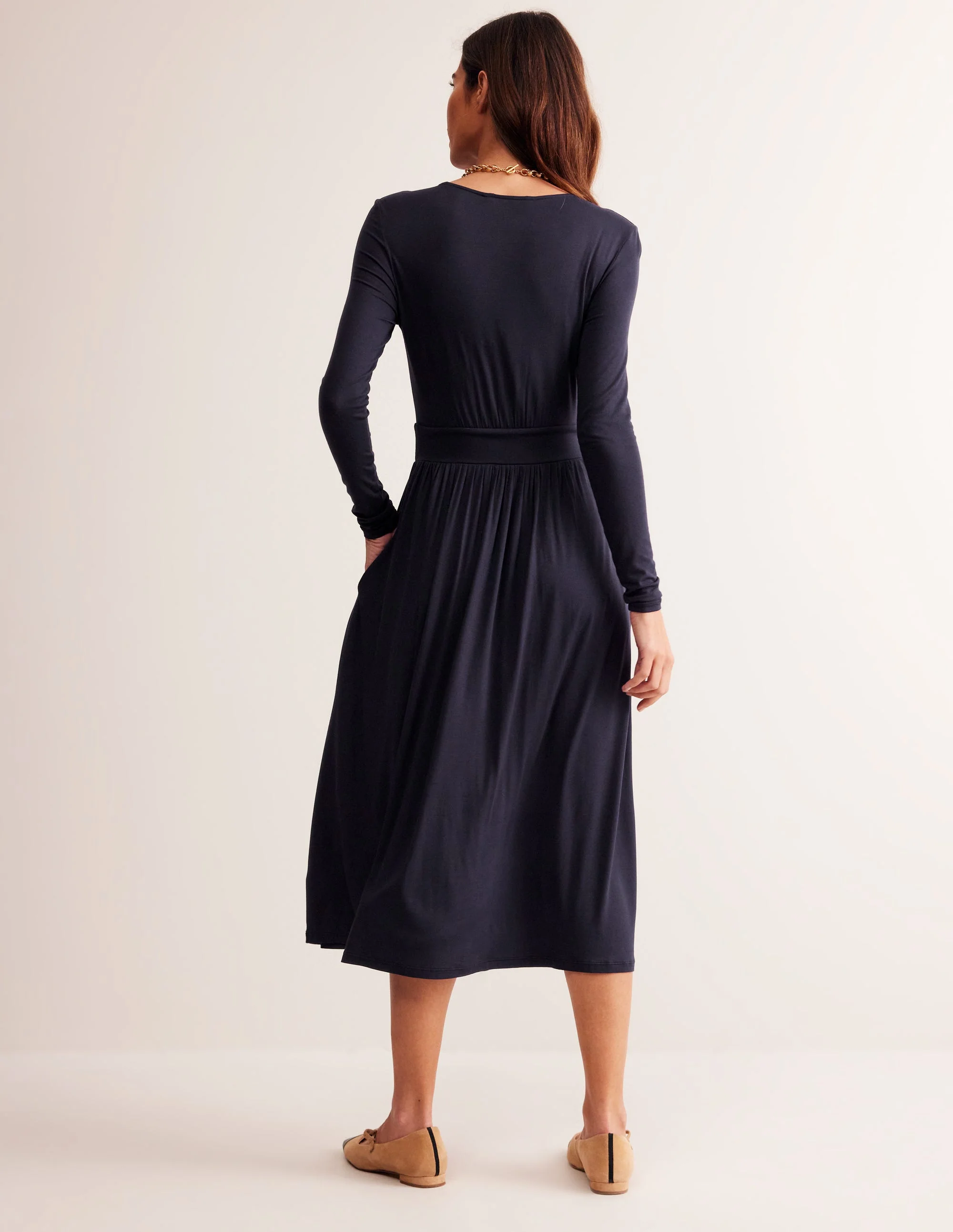 Thea Long Sleeve Jersey Dress-Navy - Image 3