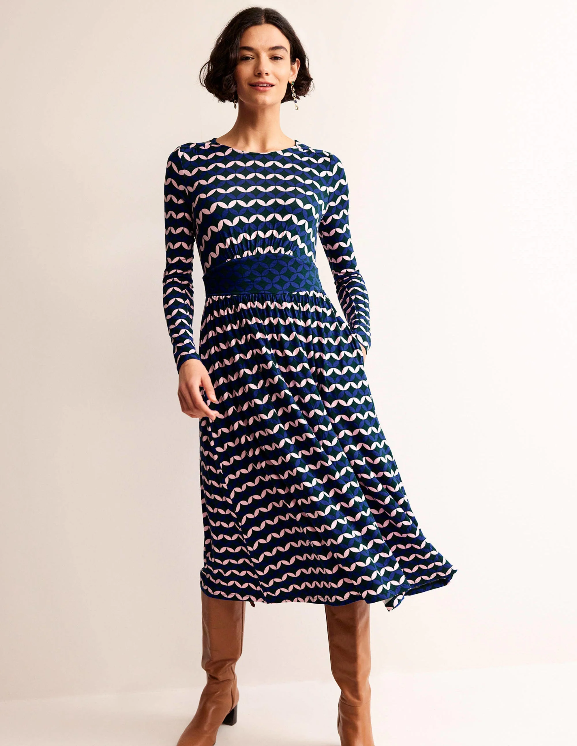 Thea Long Sleeve Midi Dress-Surf The Web, Diamond Terrace