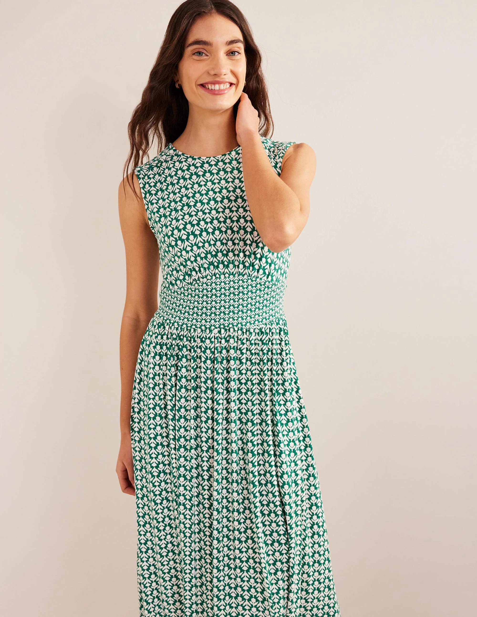 Thea Sleeveless Midi Dress-Bottle Green, Tulip Pop - Image 4