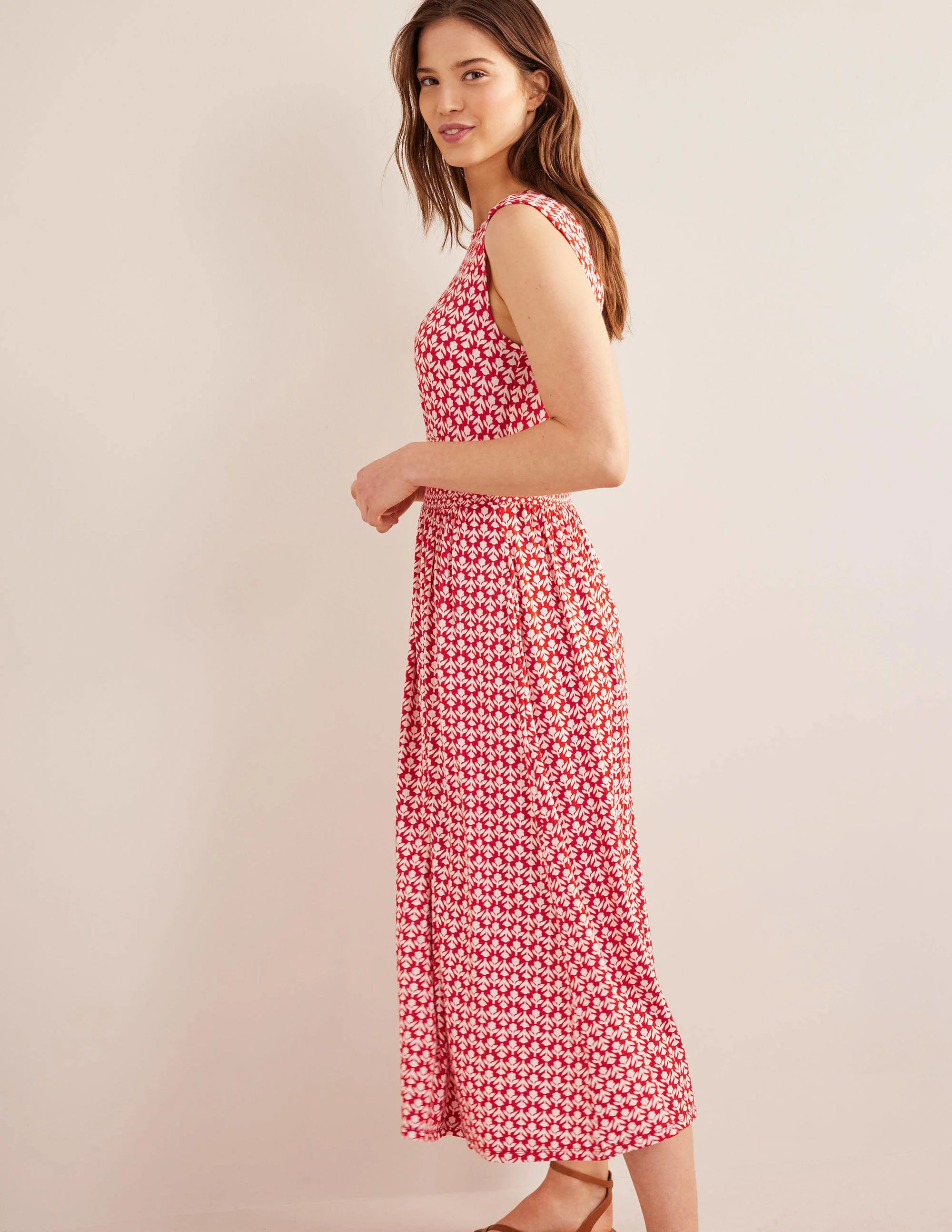 Thea Sleeveless Midi Dress-Vermillion, Tulip Pop - Image 4
