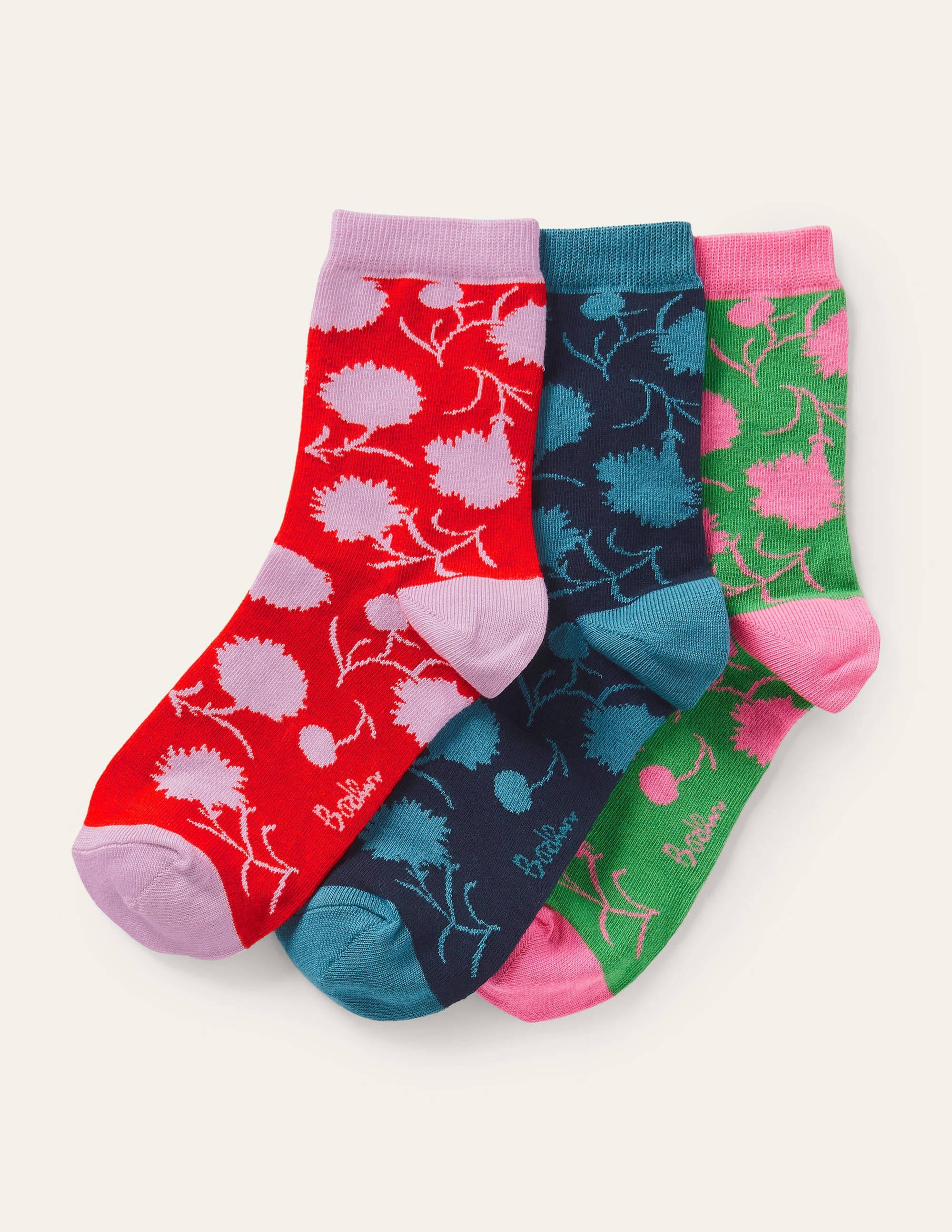 Three Pack Crew Socks-Floral