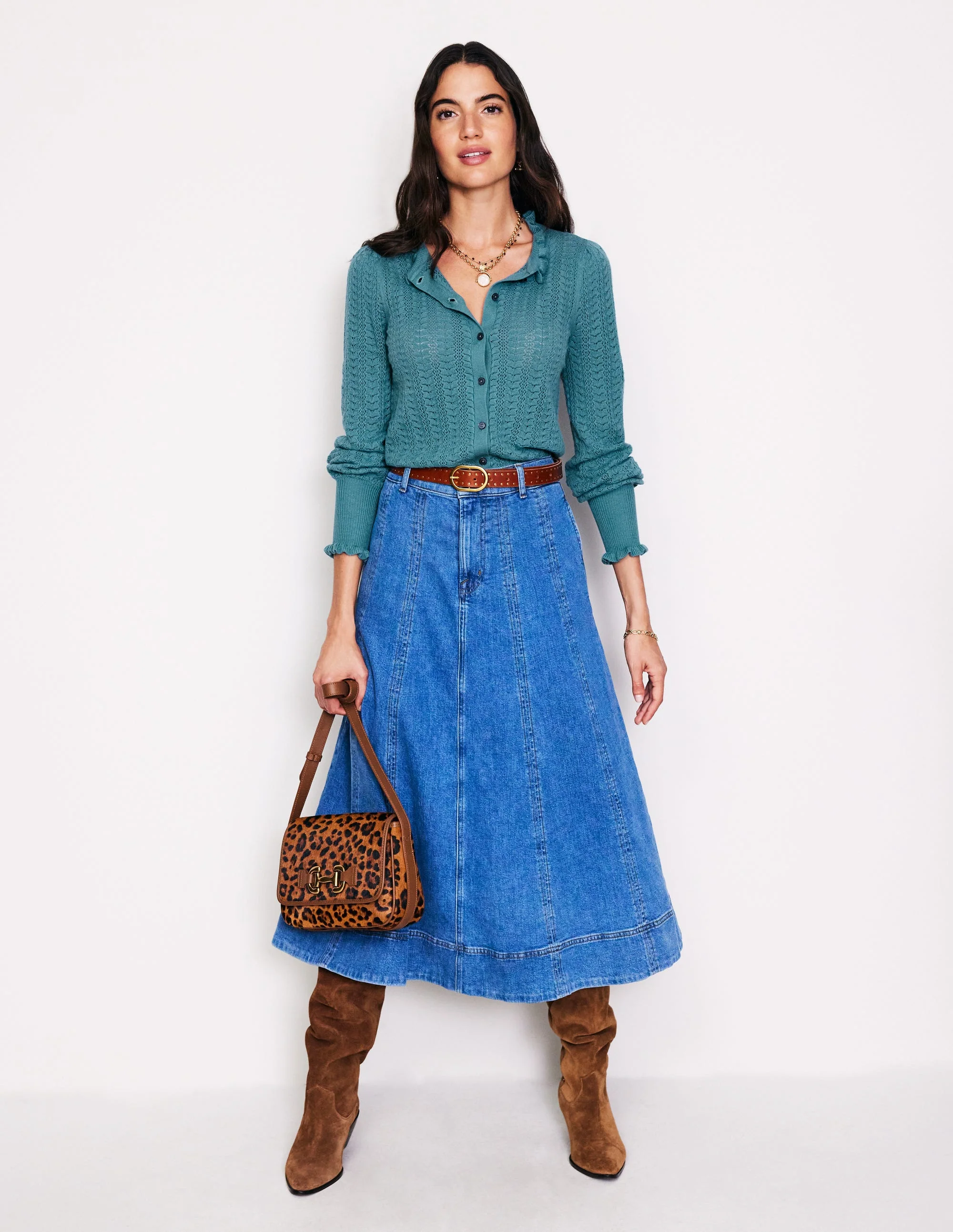 Tia Pointelle Frilled Cardigan-Blue Grass - Image 4