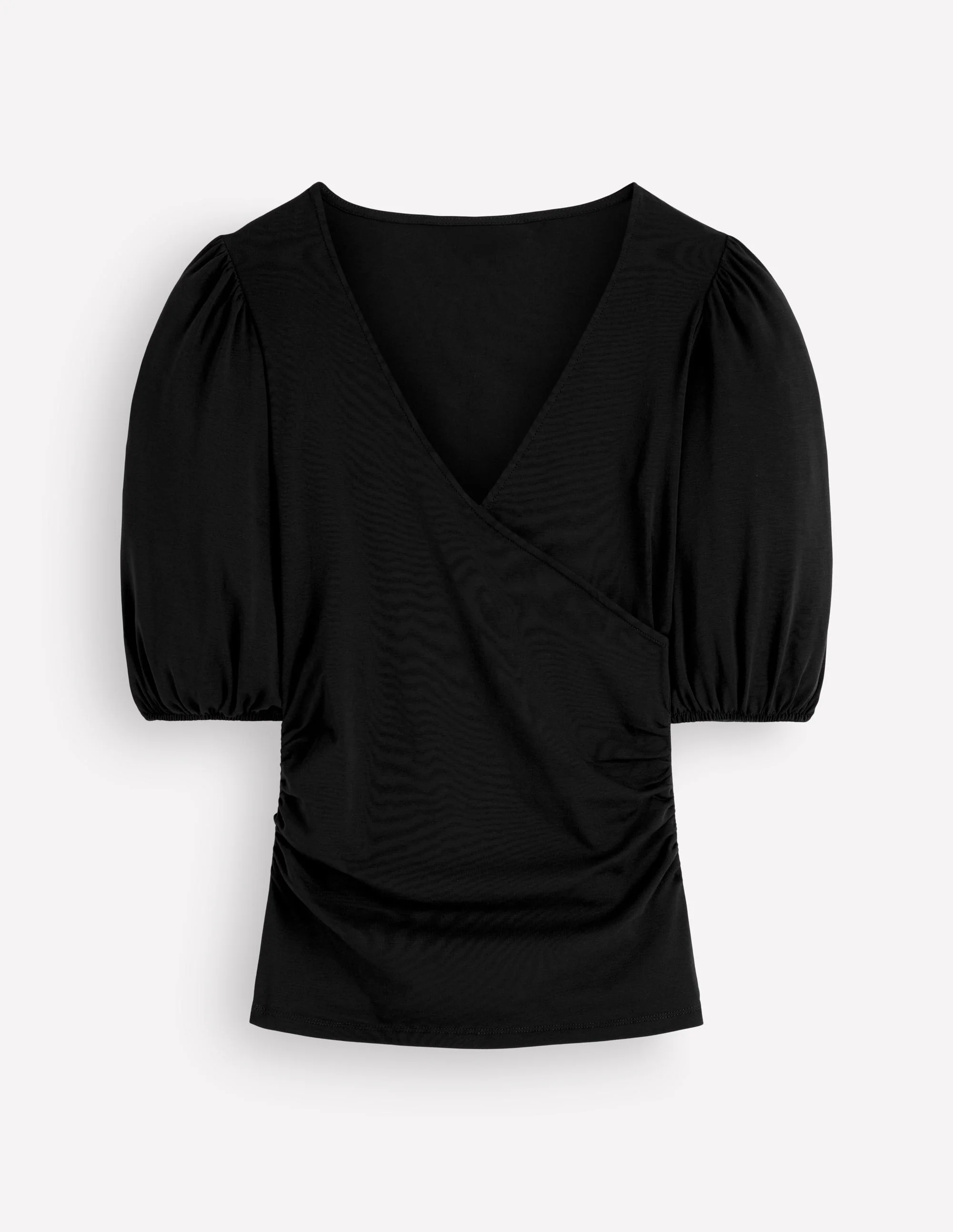 Tia Ruched Wrap Top-Black - Image 5