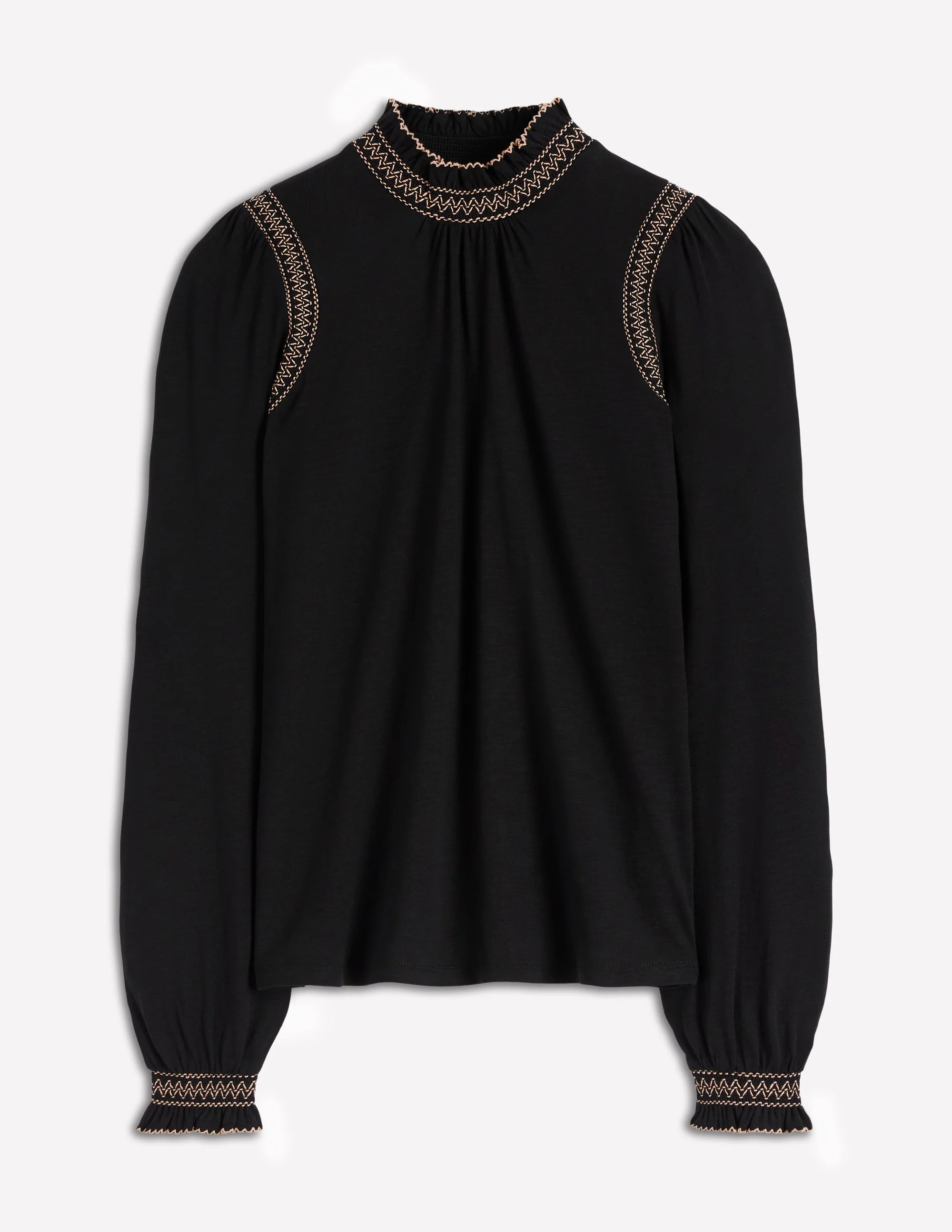 Tia Smocked Neck Jersey Top-Black - Image 5