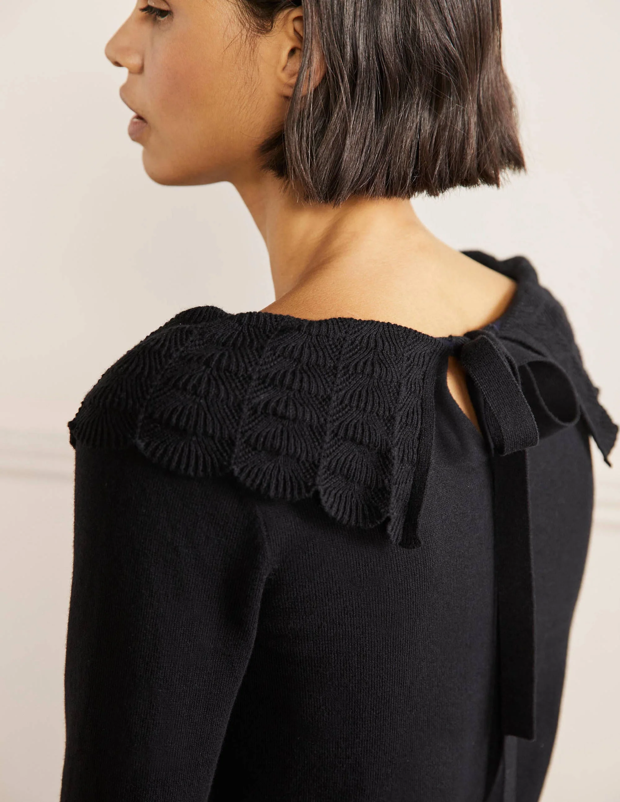 Tie Back Collar Sweater-Black - Image 2